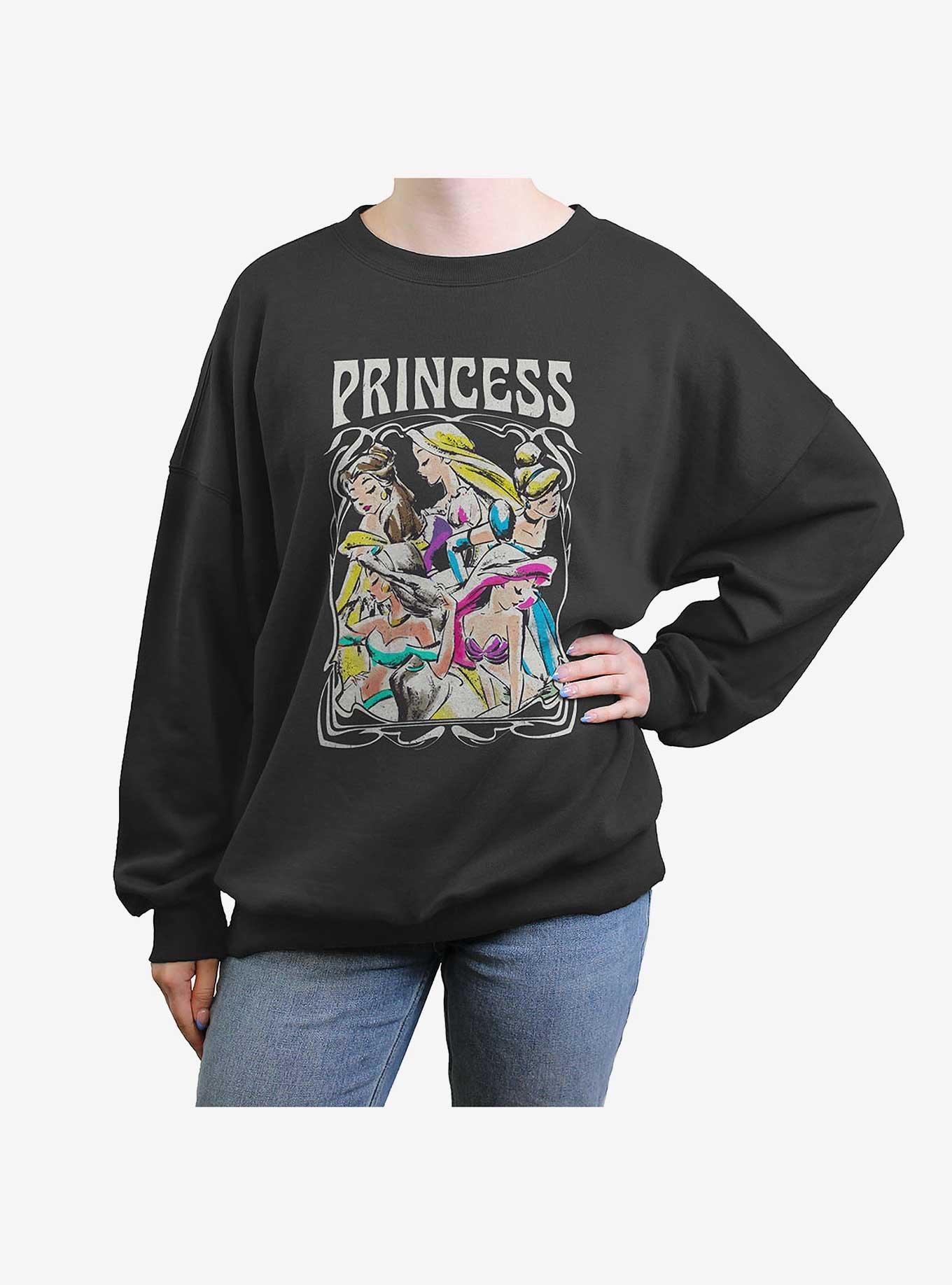 Disney Princesses Retro Princess Girls Oversized Sweatshirt, CHARCOAL, hi-res