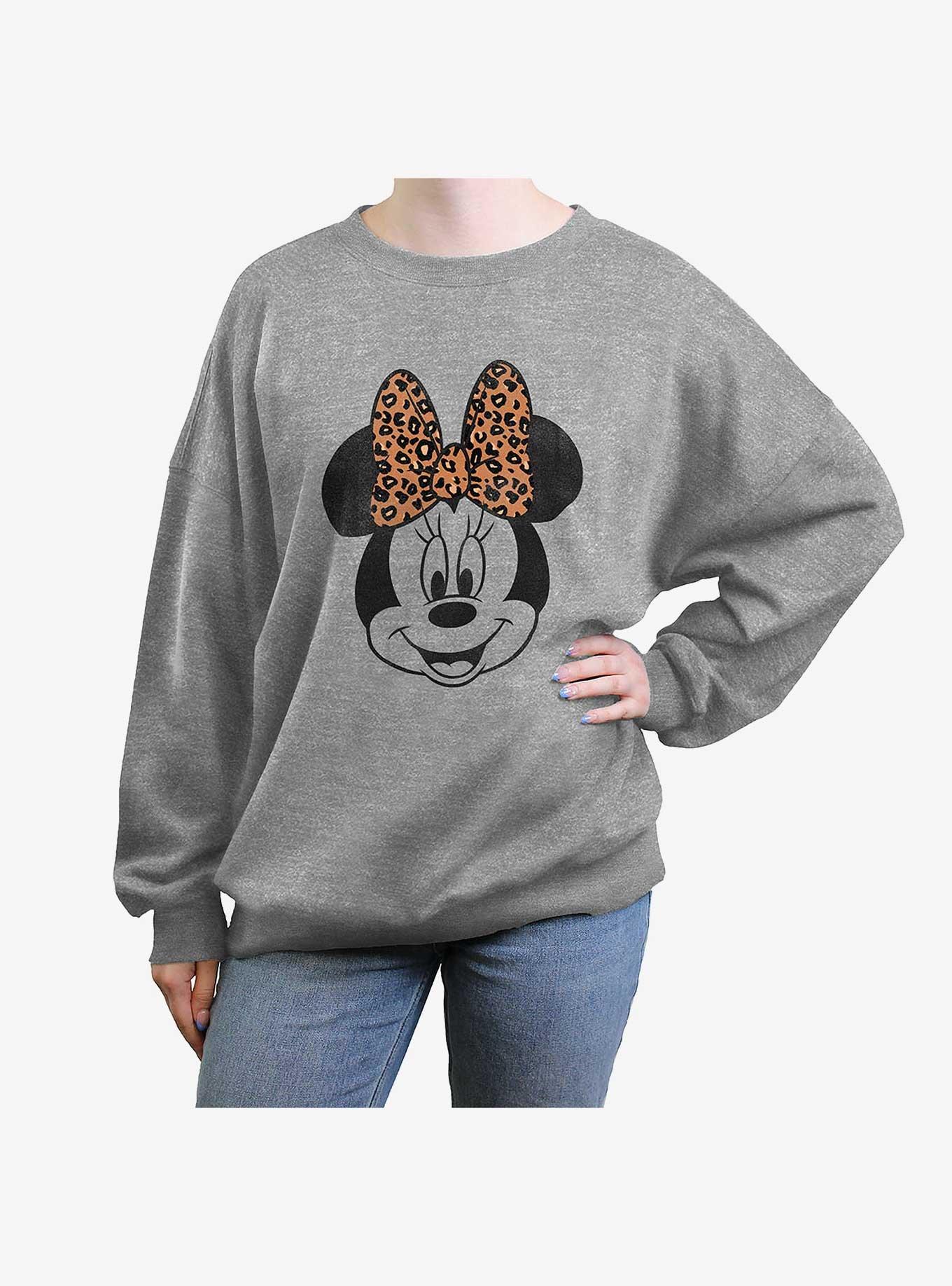 Disney Minnie Mouse Modern Leopard Girls Oversized Sweatshirt, HEATHER GR, hi-res