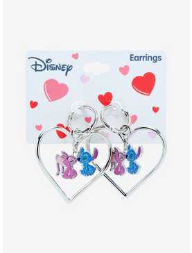 Disney Stitch & Angel Heart Hoop Earrings, , hi-res
