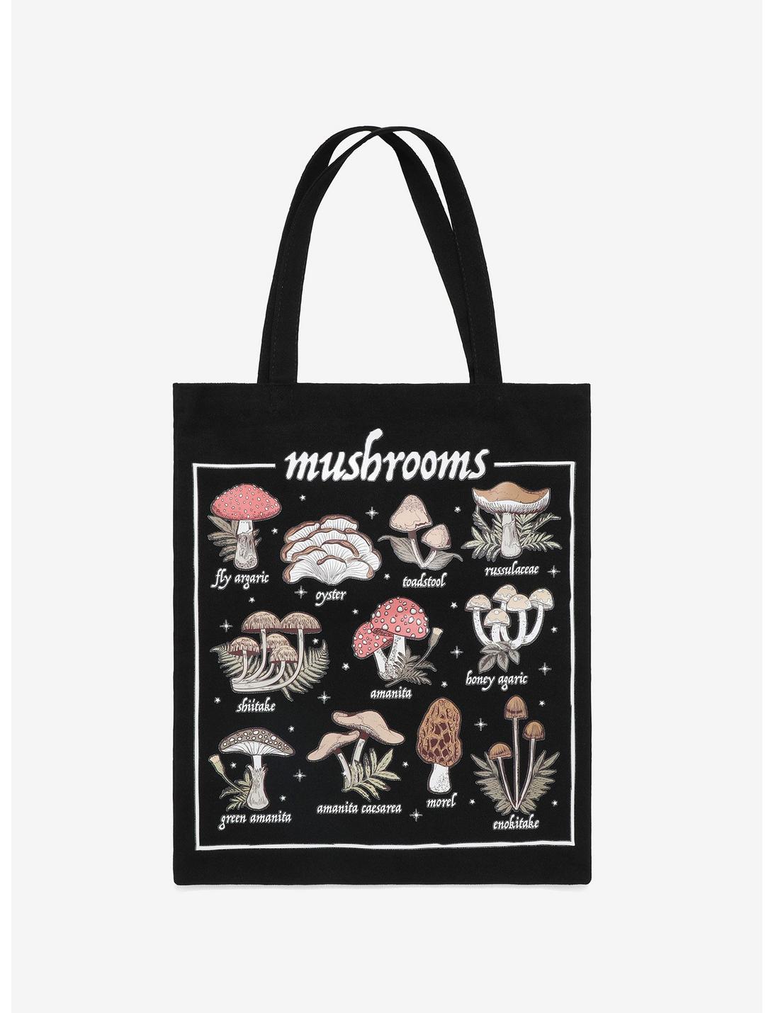 Mushrooms Black Canvas Tote Bag, , hi-res