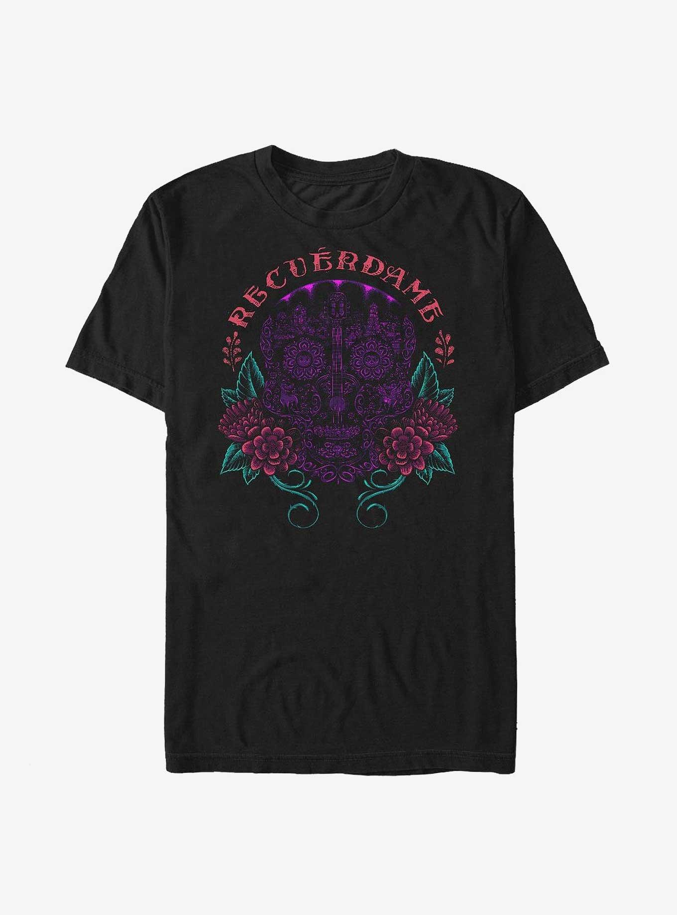 Disney Pixar Coco Recuerdame Skull Collage T-Shirt, BLACK, hi-res