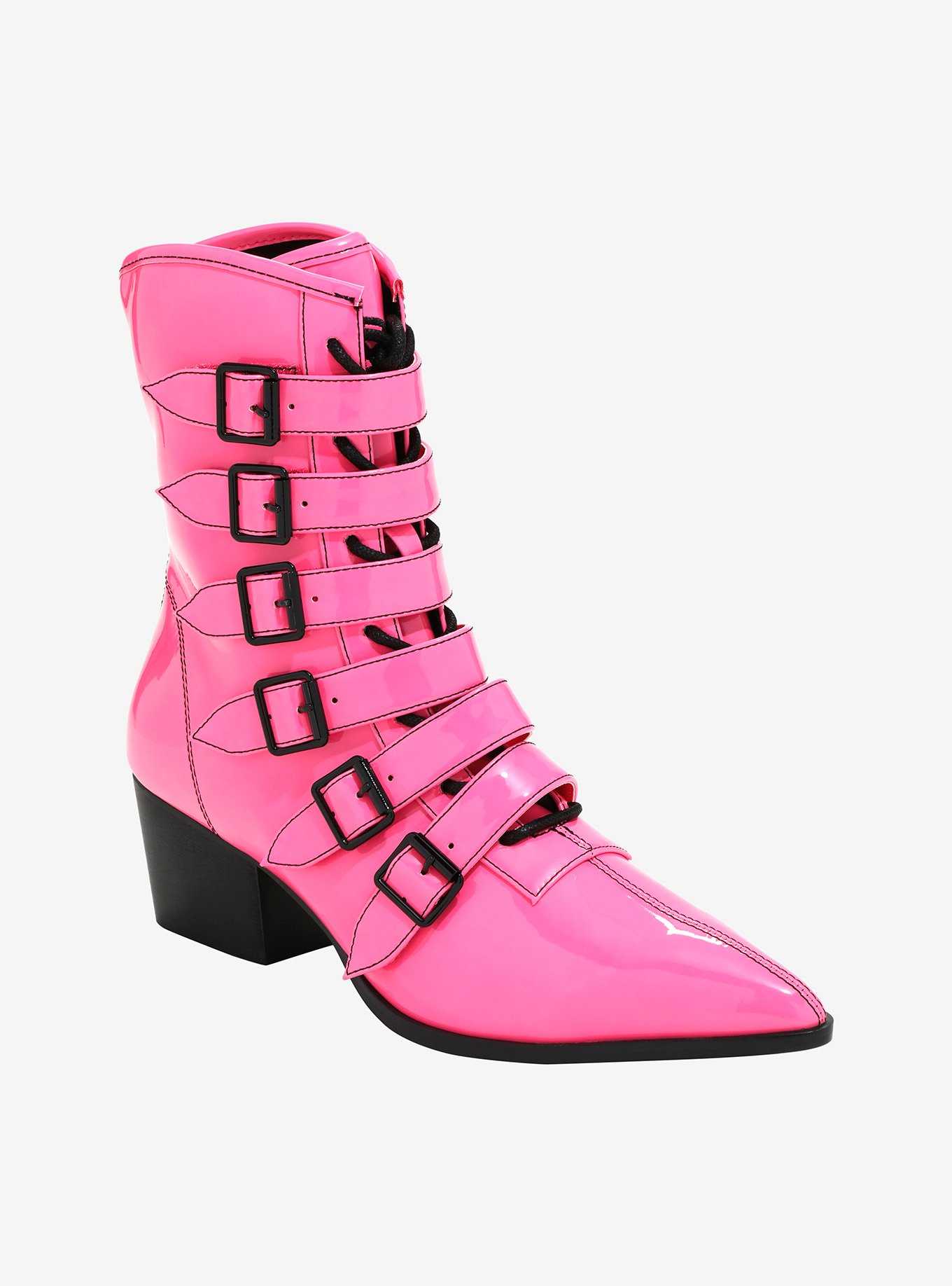 Strange Cvlt Hot Pink Patent Coven Boots, , hi-res
