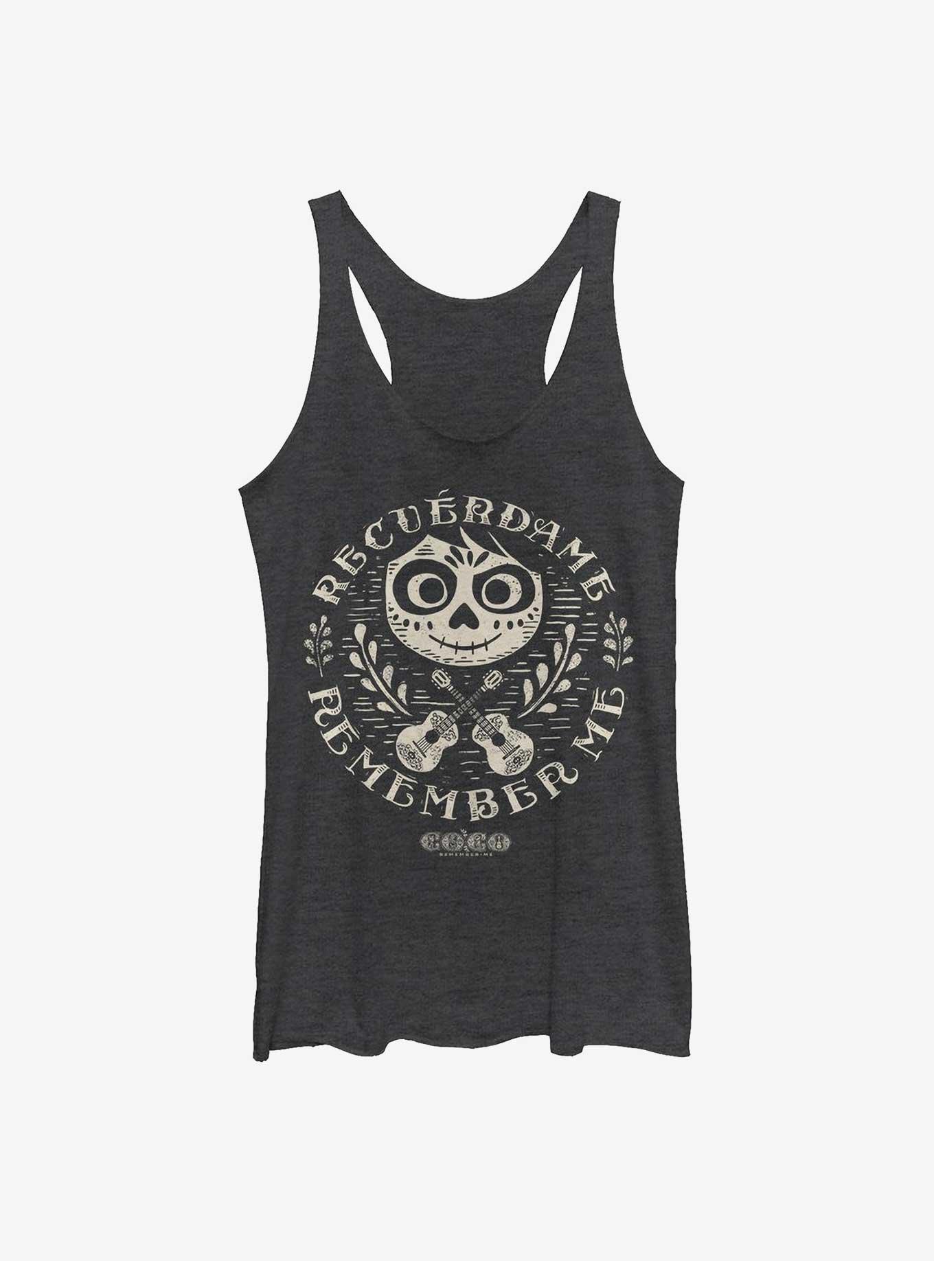 Coco Women's Remember Me Song Racerback Tank Top, Black Heather / Xs