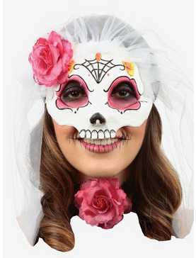Day of the Dead Catrina Mask With Veil Pink, , hi-res