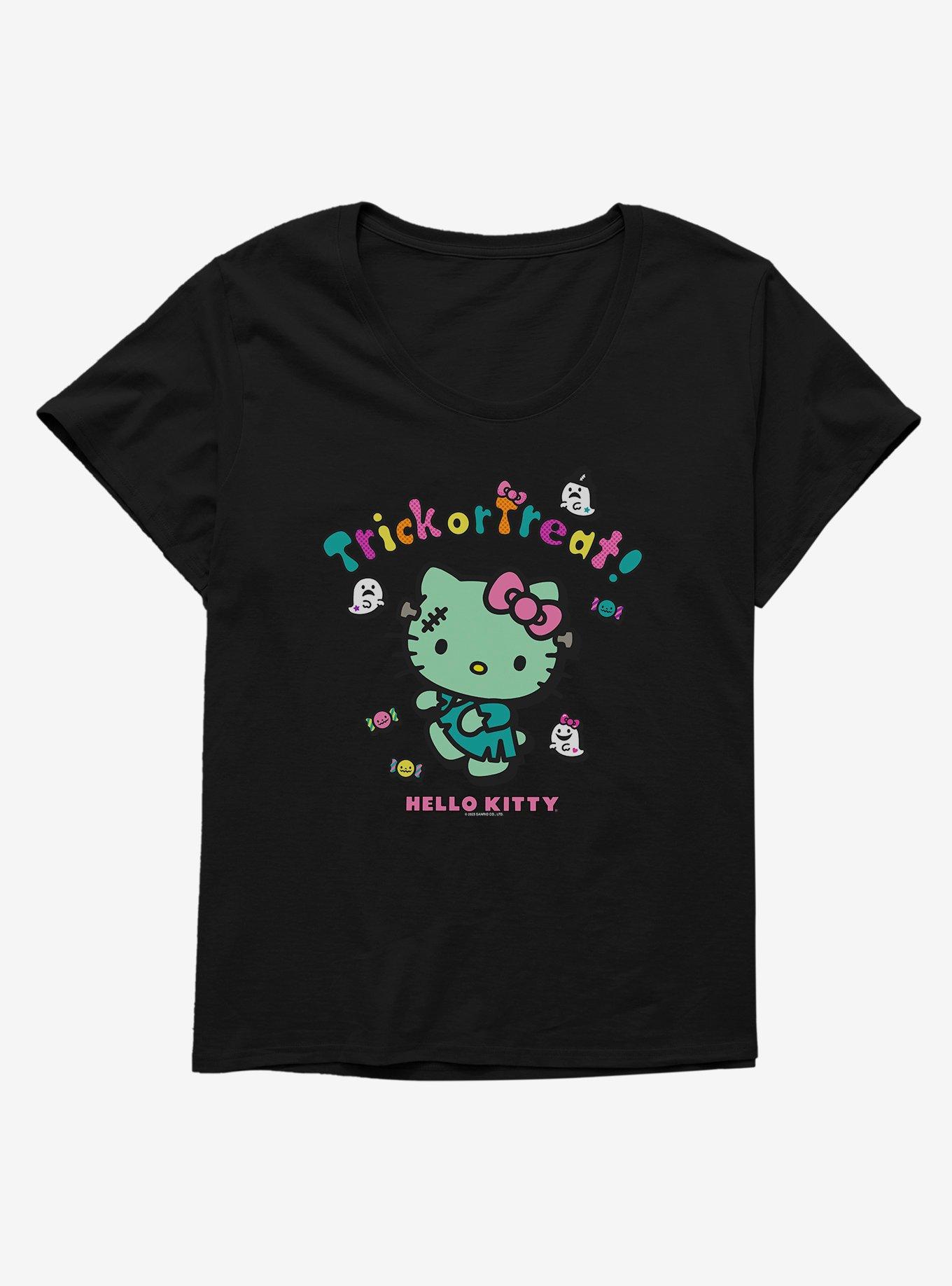 Hello Kitty Trick Or Treat Frankenstein Womens T-Shirt Plus Size, BLACK, hi-res