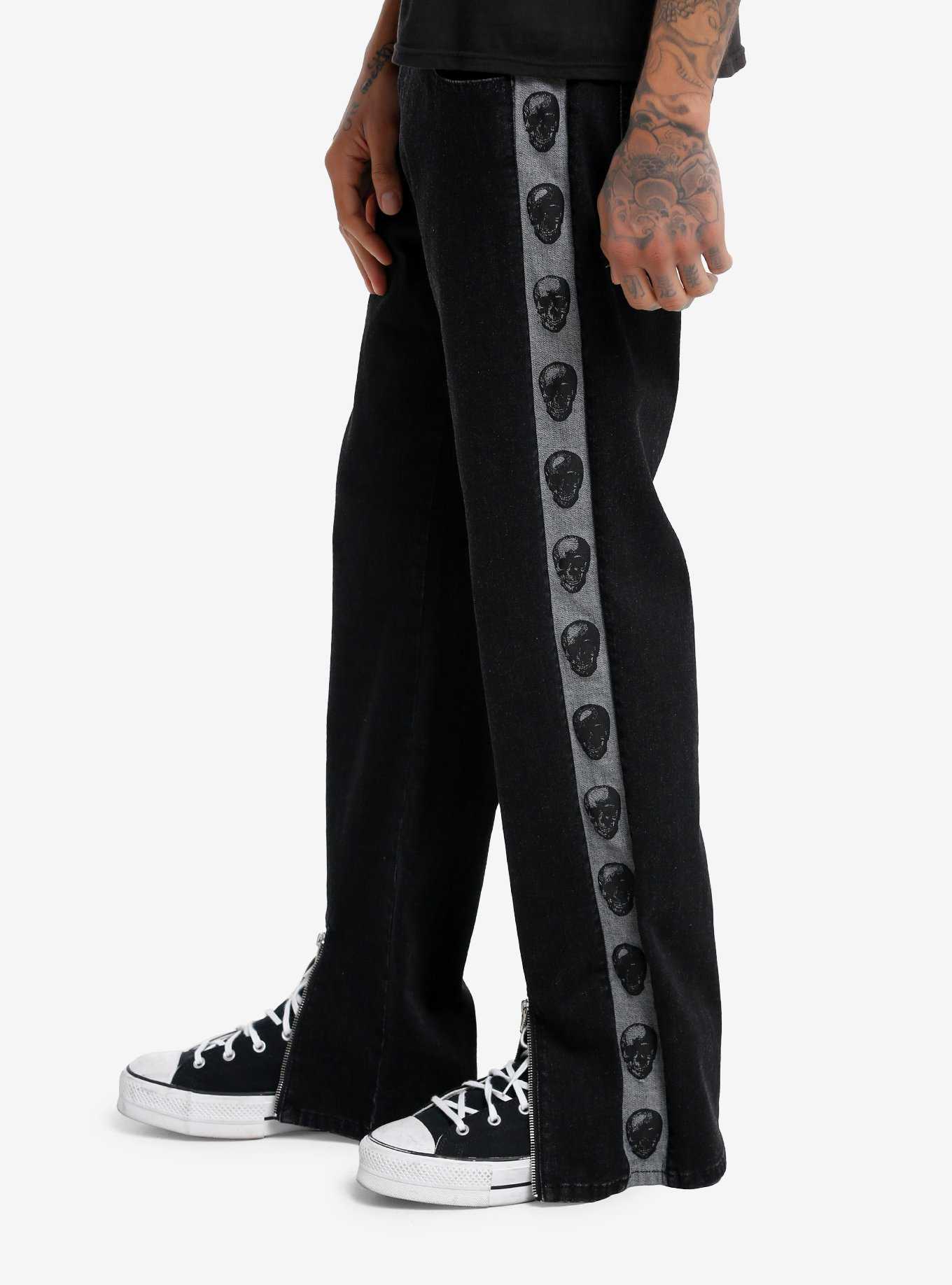 Hot Topic Universal Monsters Patch Chain Wide Leg Denim Pants With Belt