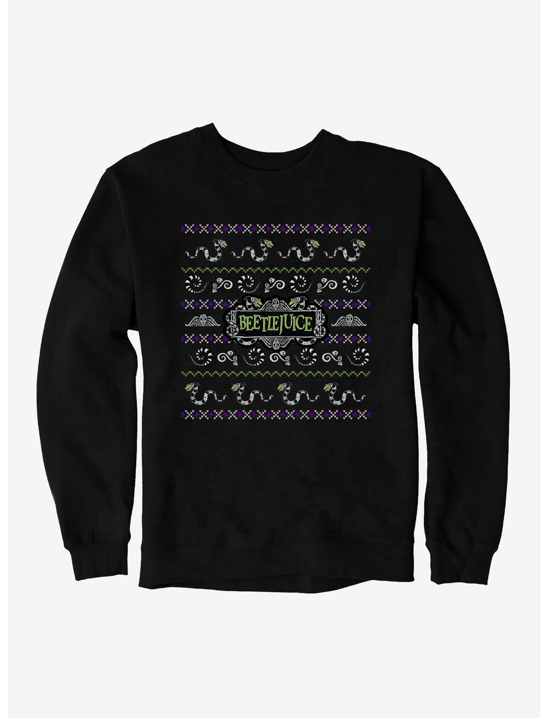Beetlejuice Ugly Christmas Sweater Pattern Sweatshirt, BLACK, hi-res