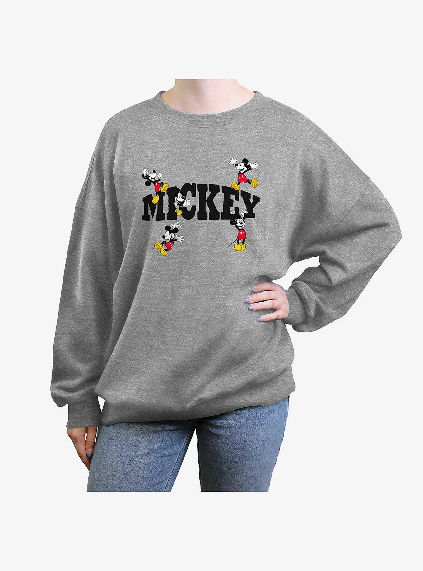 Disney Mickey Mouse Hang Around Womens Oversized Crewneck, HEATHER GR, hi-res