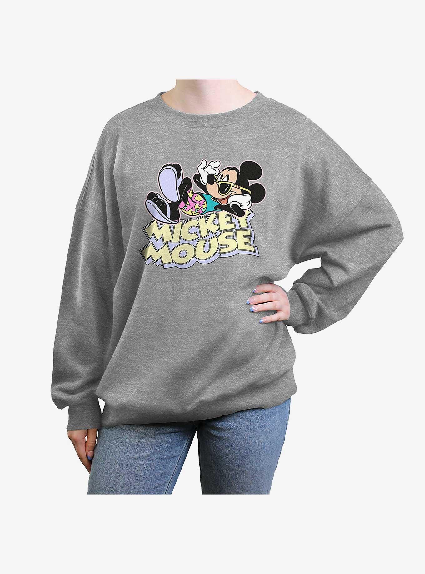 Disney Mickey Mouse Vacation Mickey Womens Oversized Crewneck, HEATHER GR, hi-res