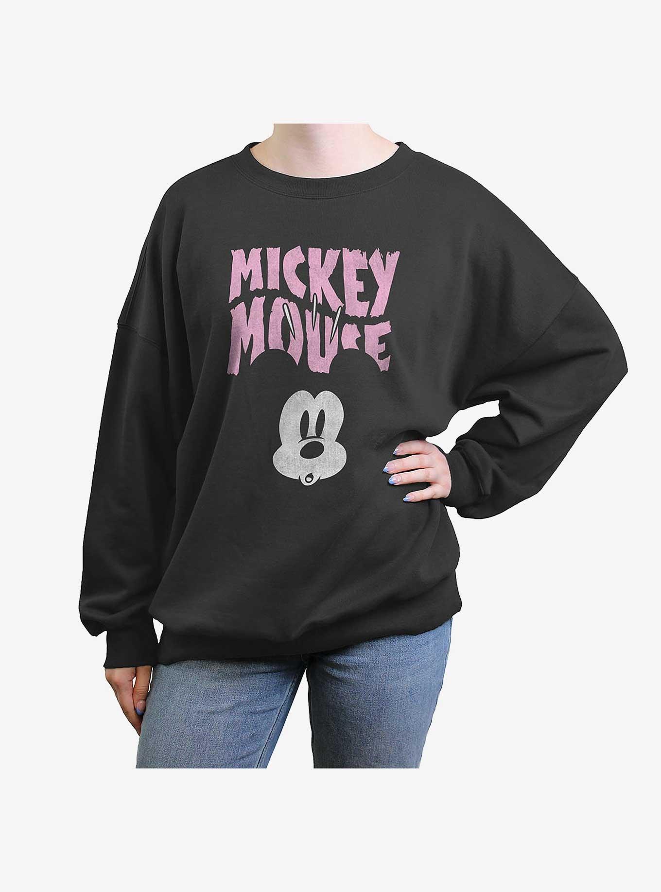 Disney Mickey Mouse Spooked Face Womens Oversized Crewneck, CHARCOAL, hi-res