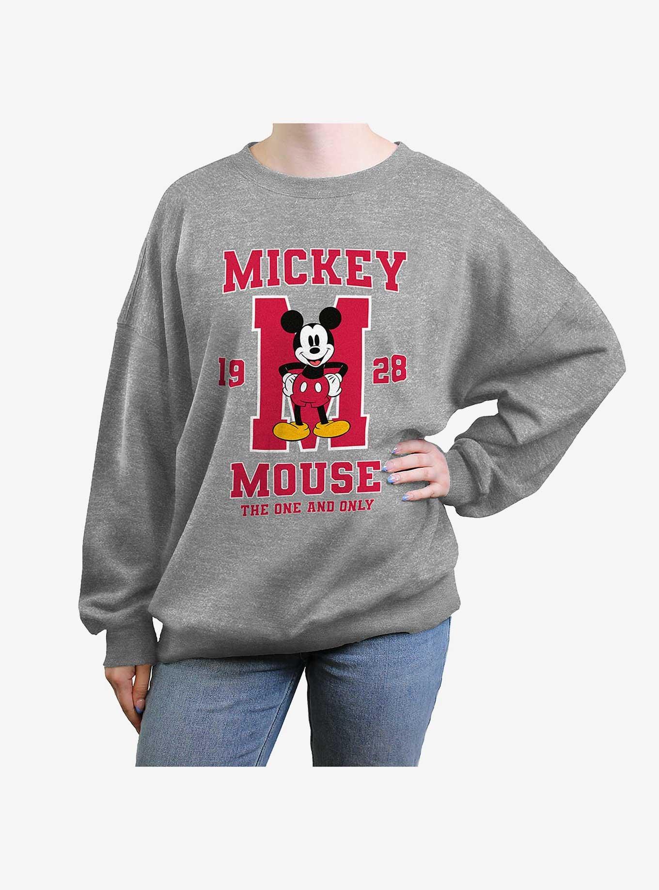 Disney Mickey Mouse Collegiate One And Only Womens Oversized Crewneck, HEATHER GR, hi-res