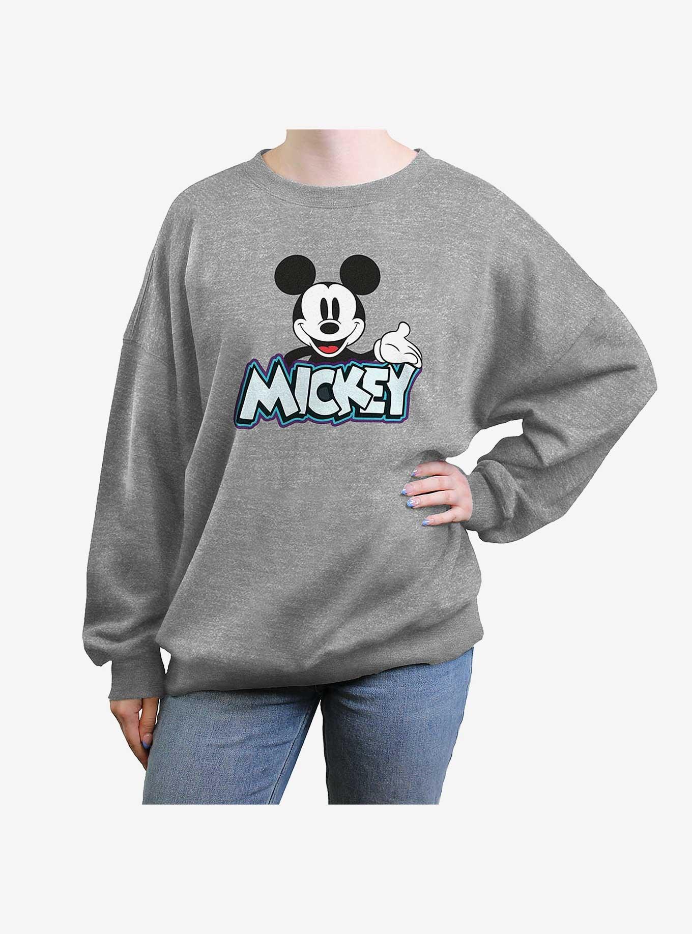 Disney Mickey Mouse Spellout Womens Oversized Crewneck, HEATHER GR, hi-res