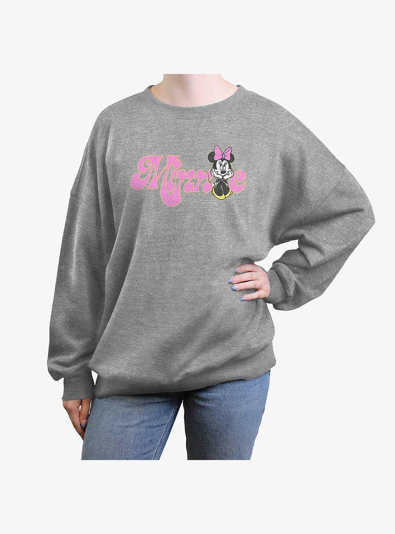 Disney Minnie Mouse Soft Pop Womens Oversized Crewneck, HEATHER GR, hi-res