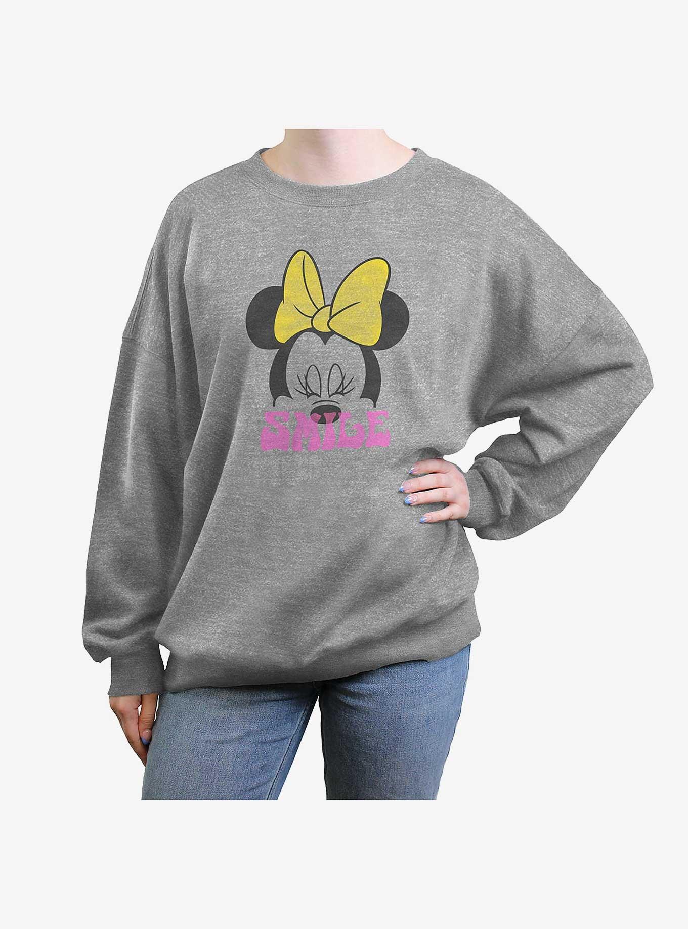 Disney Minnie Mouse Smile Minnie Womens Oversized Crewneck, HEATHER GR, hi-res