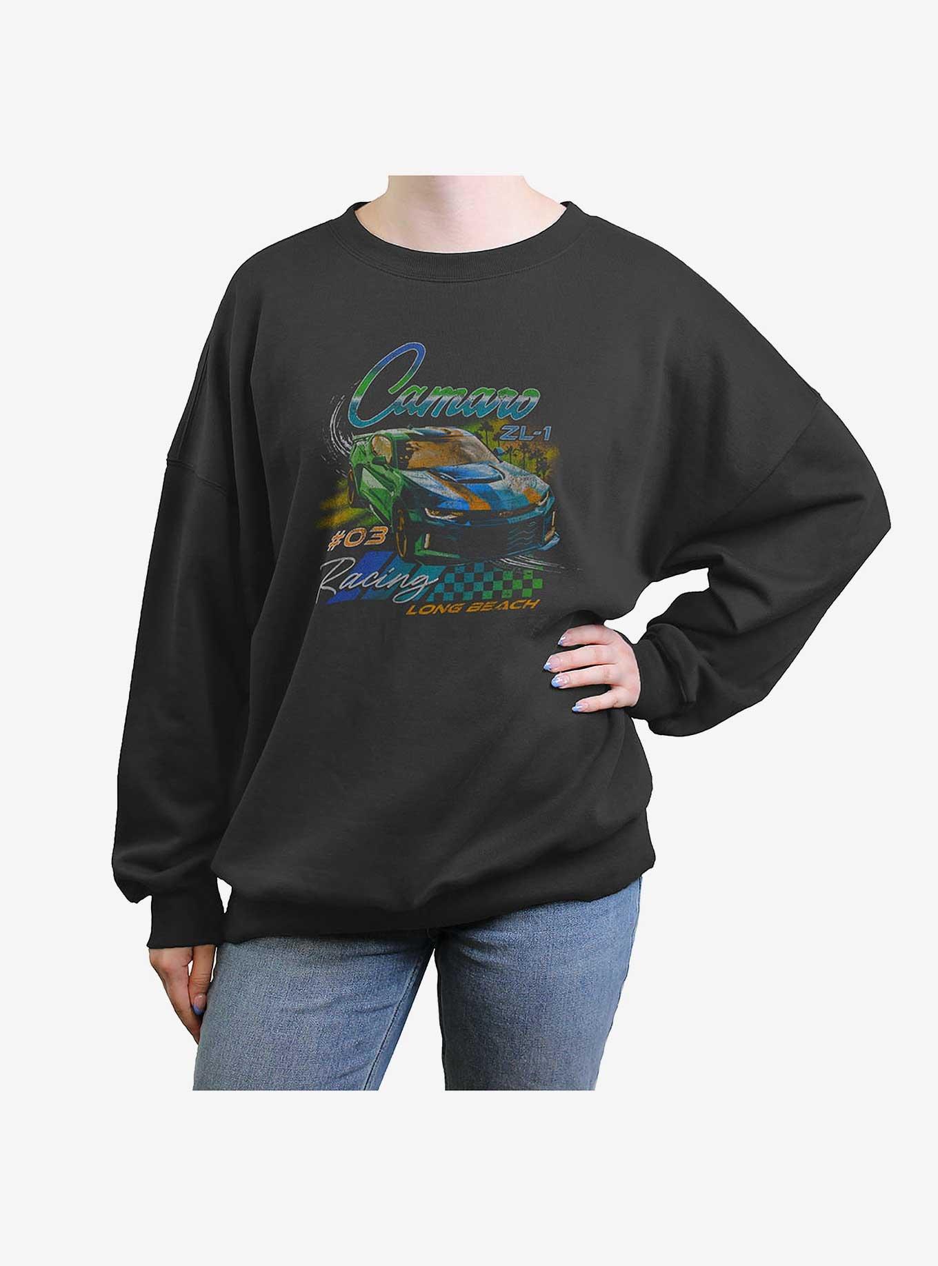 General Motors Camaro Racer Long Beach Womens Oversized Crewneck, CHARCOAL, hi-res