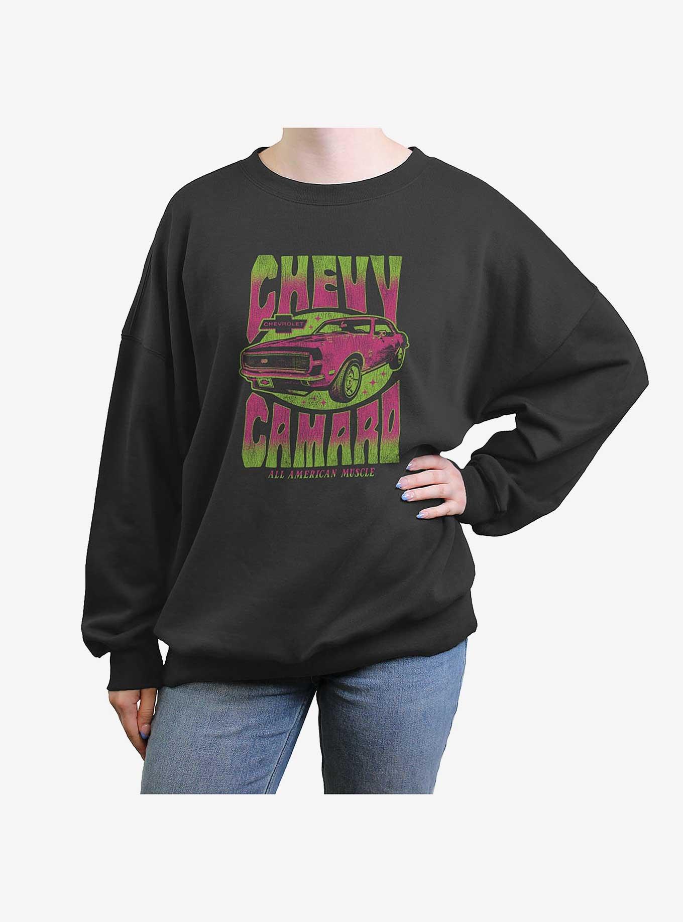 General Motors Chevy Camaro American Muscle Womens Oversized Crewneck, CHARCOAL, hi-res