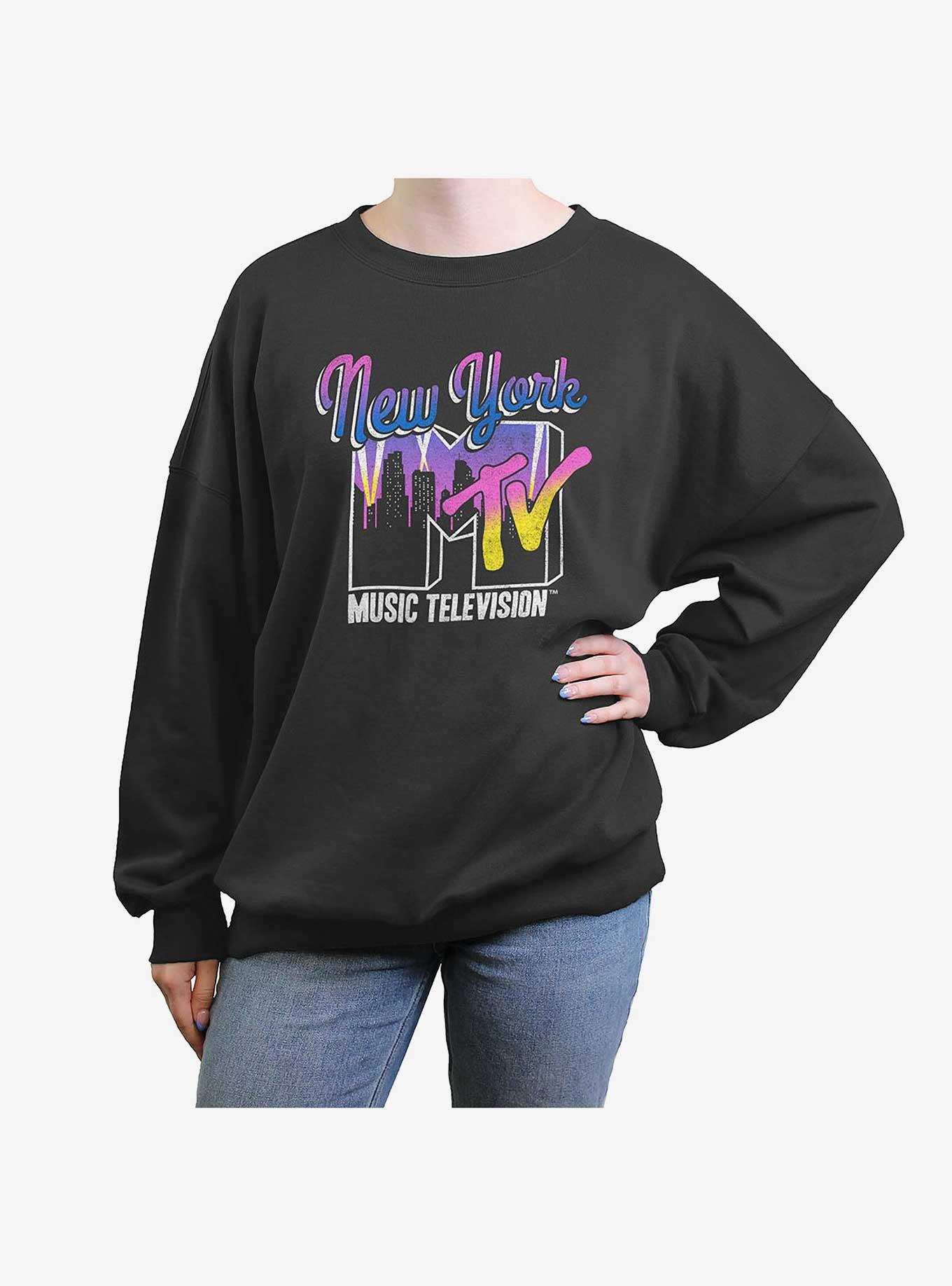 MTV New York City Lights Womens Oversized Crewneck, CHARCOAL, hi-res