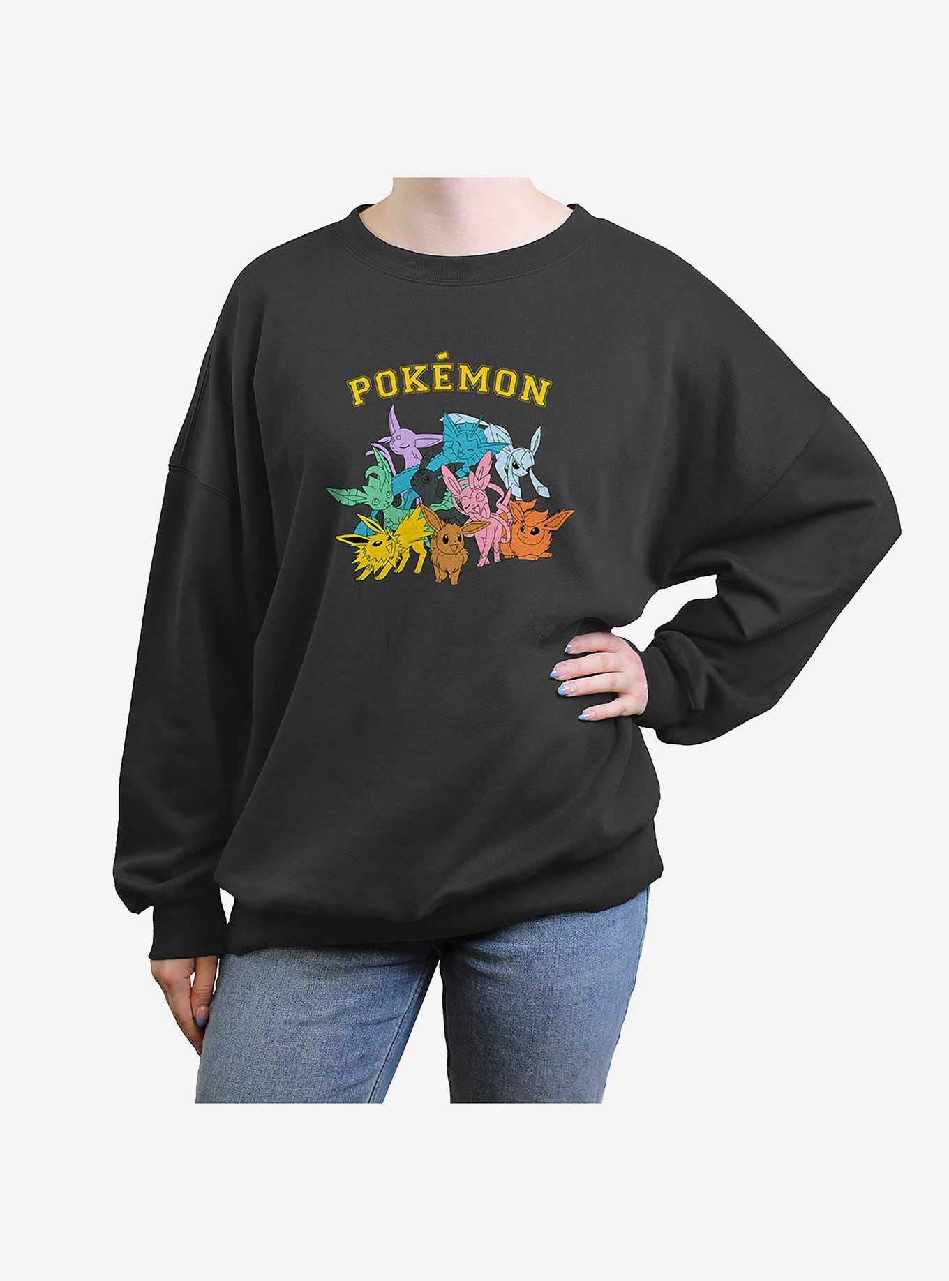 Pokemon Gotta Catch Eeveelutions Womens Oversized Crewneck, CHARCOAL, hi-res