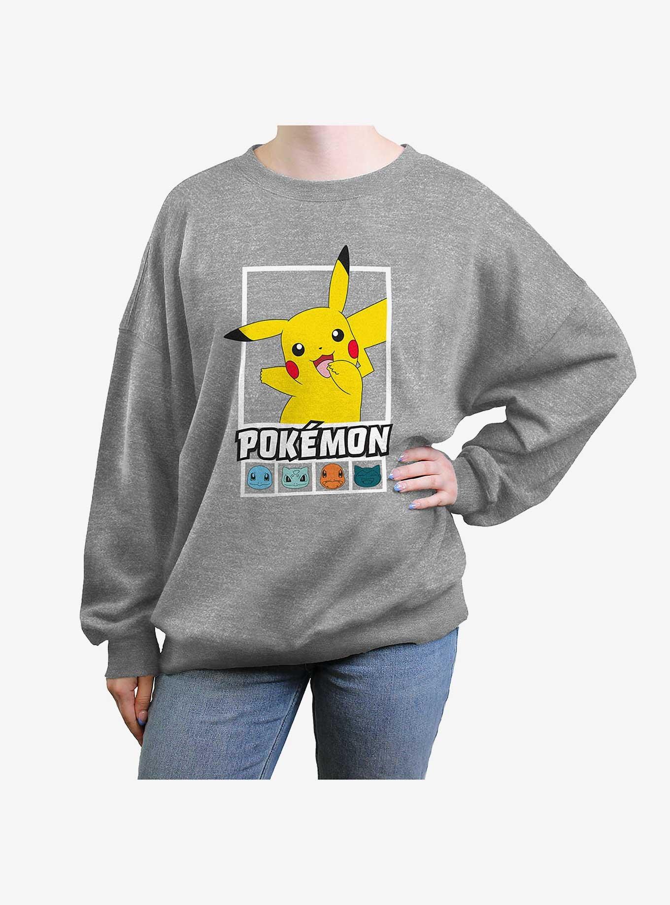 Pokemon Squares Team Womens Oversized Crewneck, HEATHER GR, hi-res