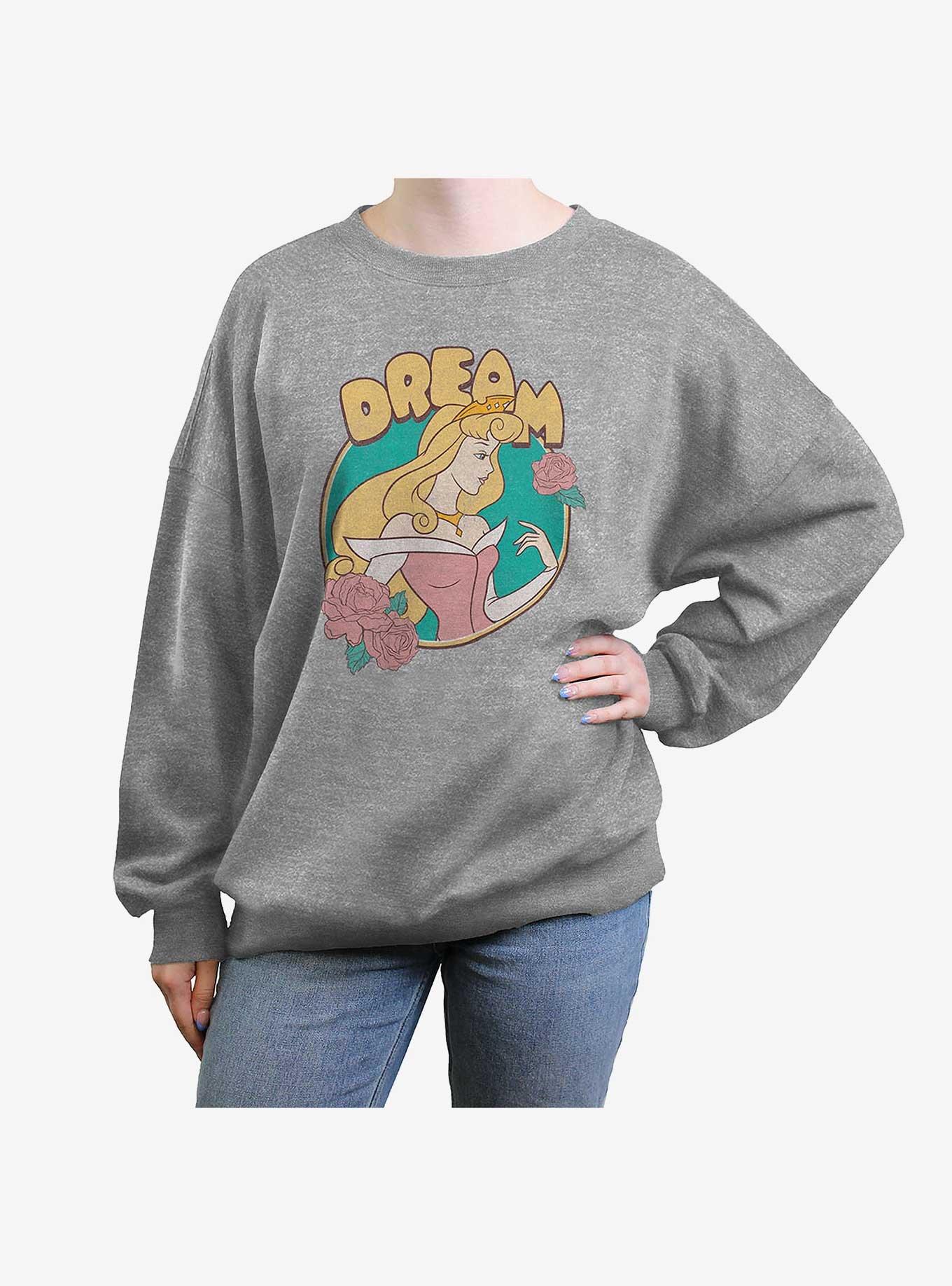 Disney Sleeping Beauty Dream Aurora Womens Oversized Crewneck, HEATHER GR, hi-res