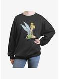 Disney Tinker Bell Wings Womens Oversized Crewneck, CHARCOAL, hi-res