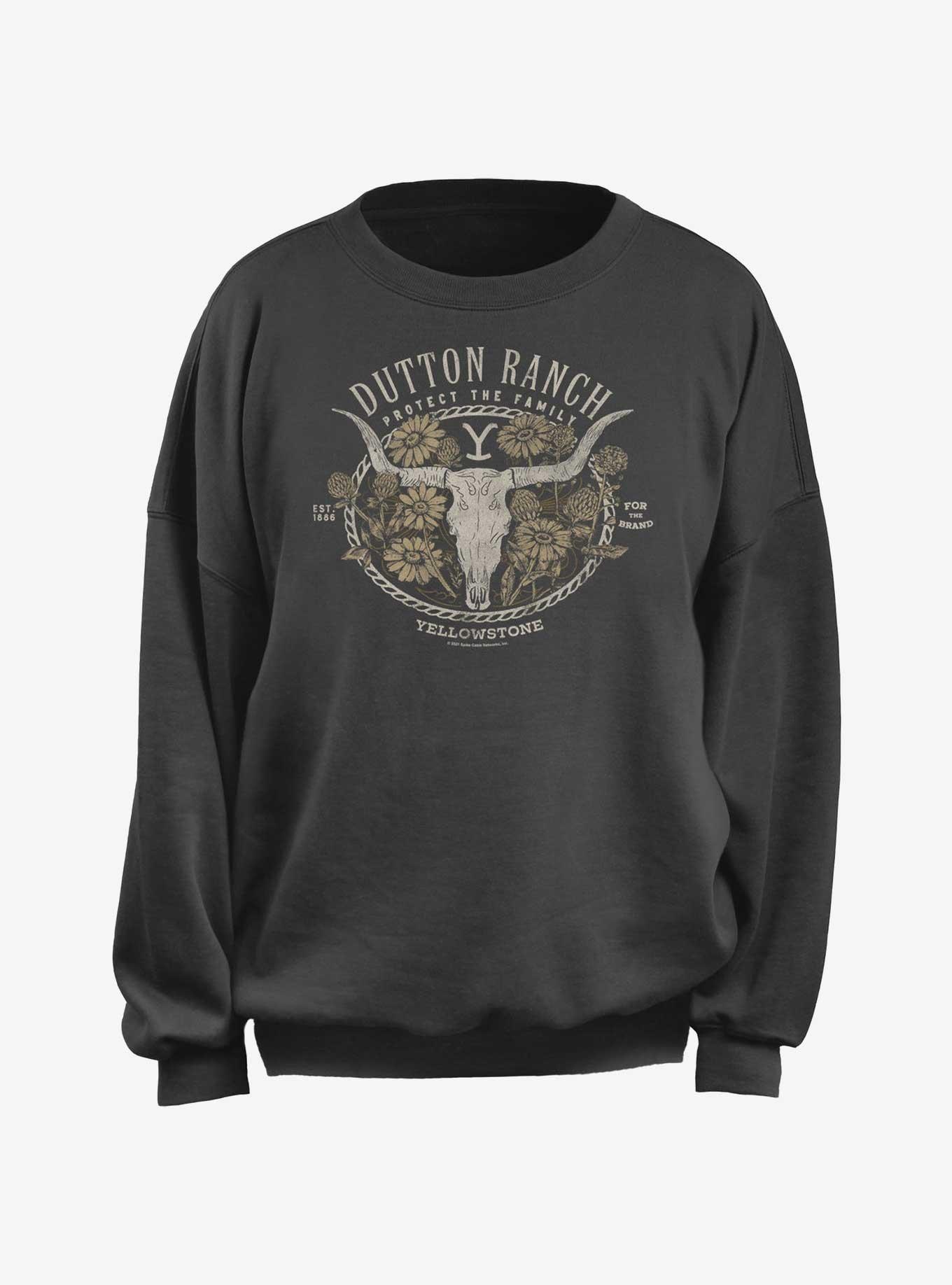 Yellowstone Dutton Ranch Floral Womens Oversized Crewneck, CHARCOAL, hi-res