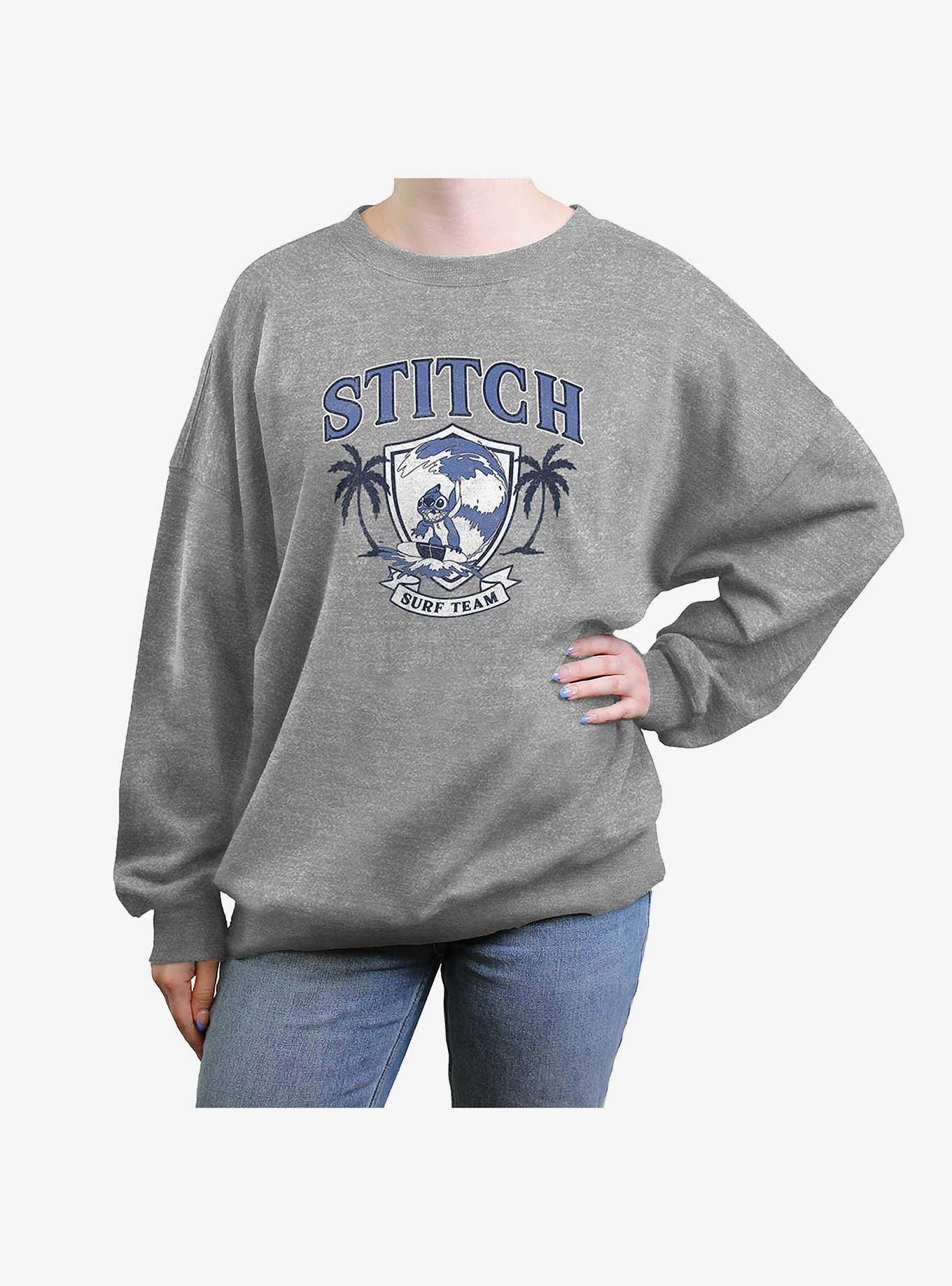 Disney Lilo & Stitch Surf Team Womens Oversized Crewneck, HEATHER GR, hi-res