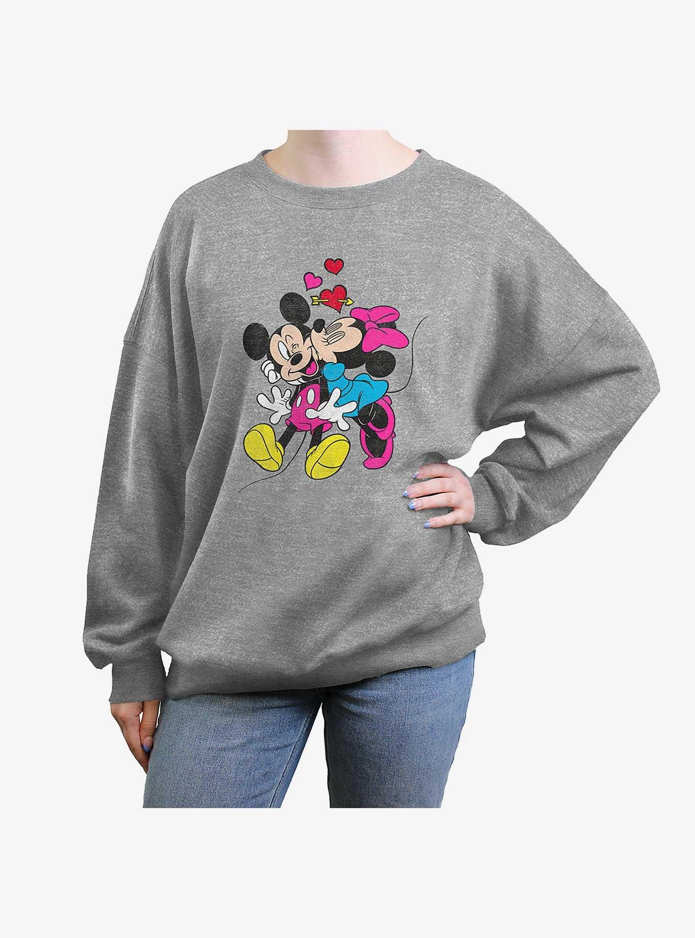 Disney Mickey Mouse & Minnie Love Womens Oversized Crewneck, HEATHER GR, hi-res