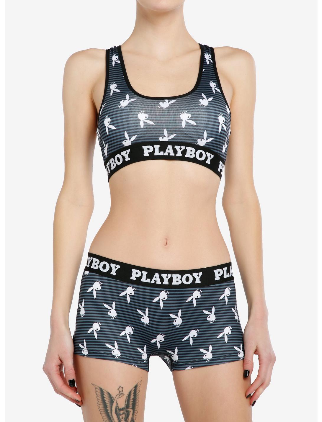 Playboy Stripes Bra & Boyshort Panty Set, MULTI, hi-res