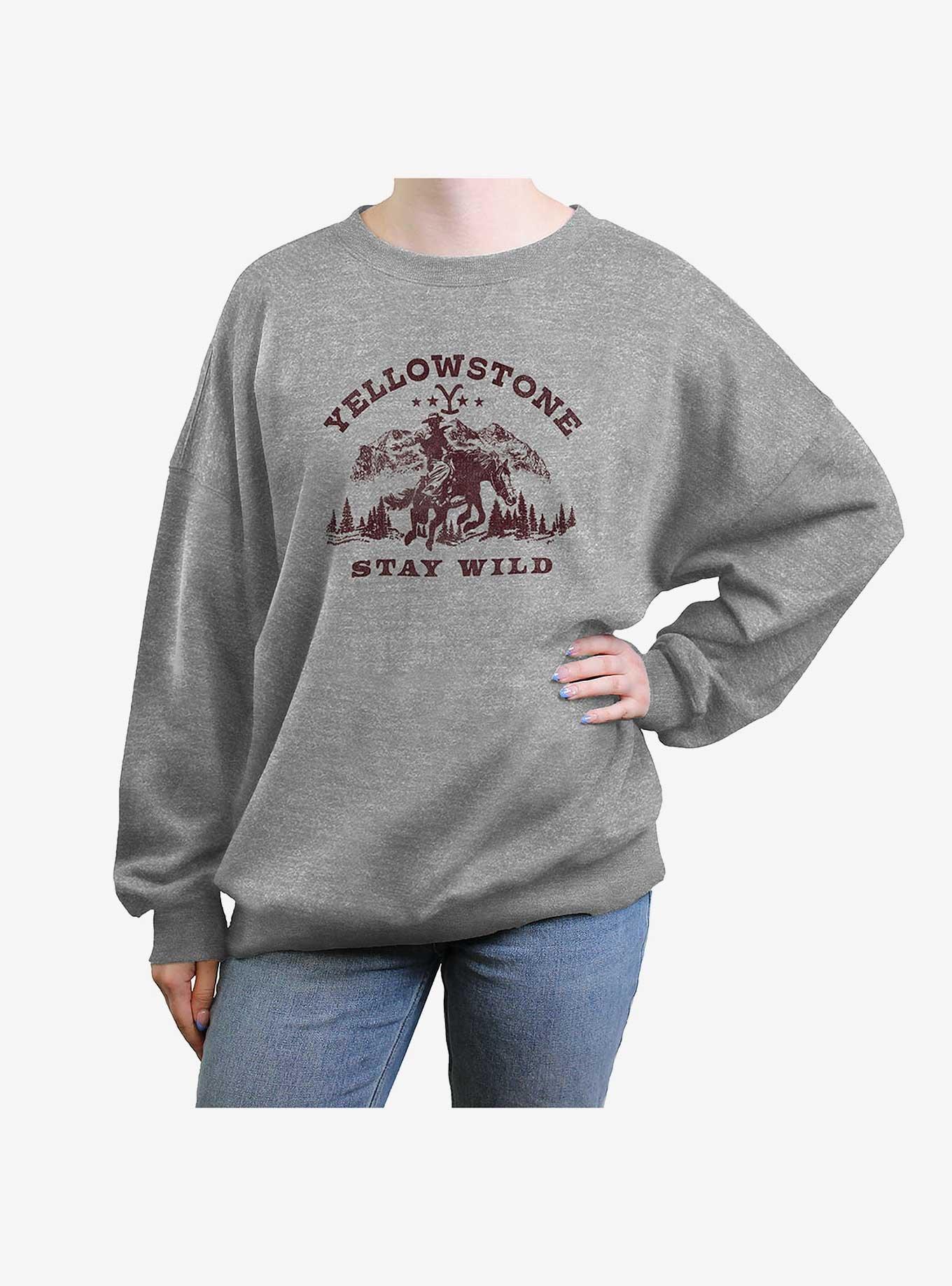 Yellowstone Stay Wild Girls Oversized Sweatshirt, HEATHER GR, hi-res