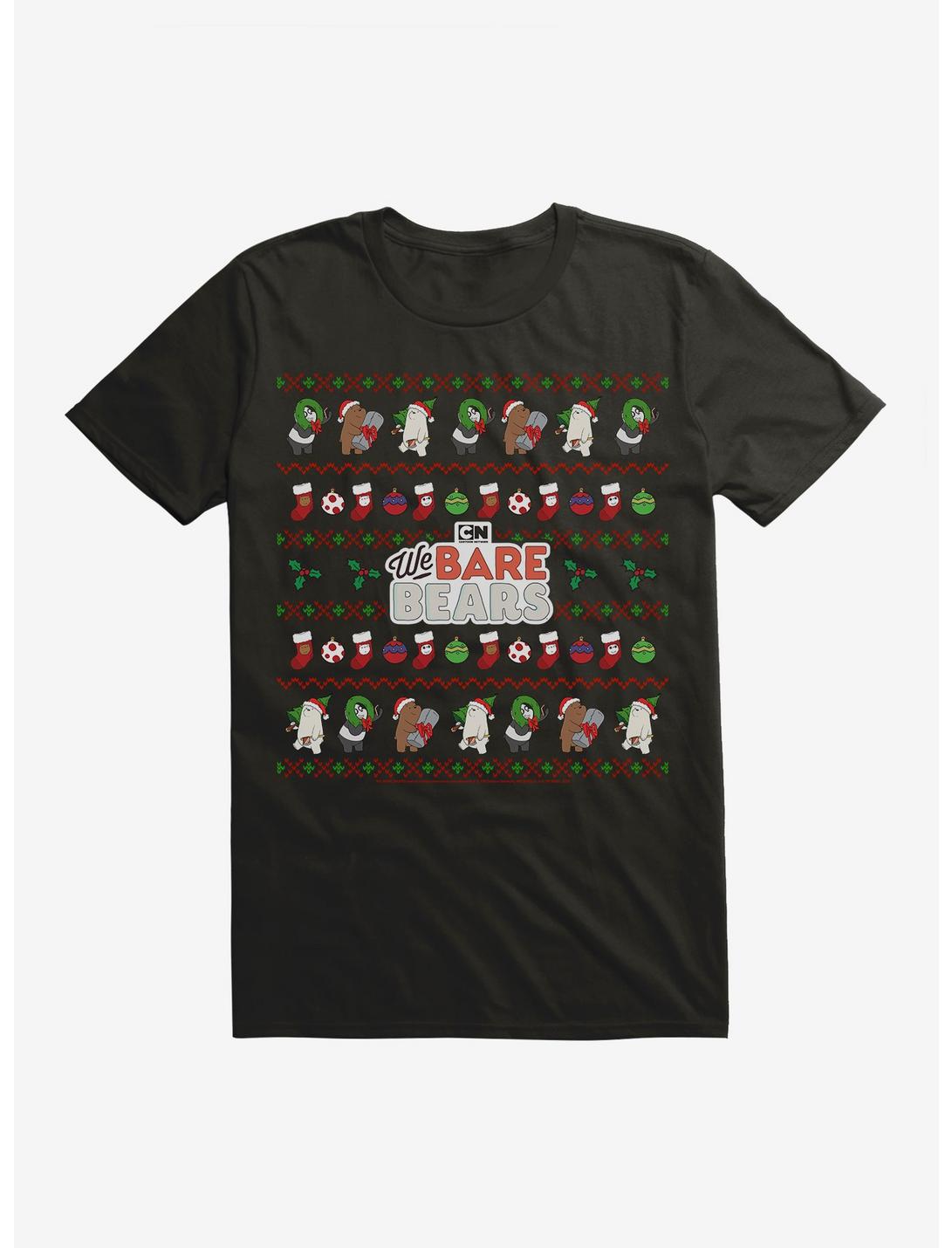 We Bear Bears Festive Ugly Christmas Pattern T-Shirt, BLACK, hi-res