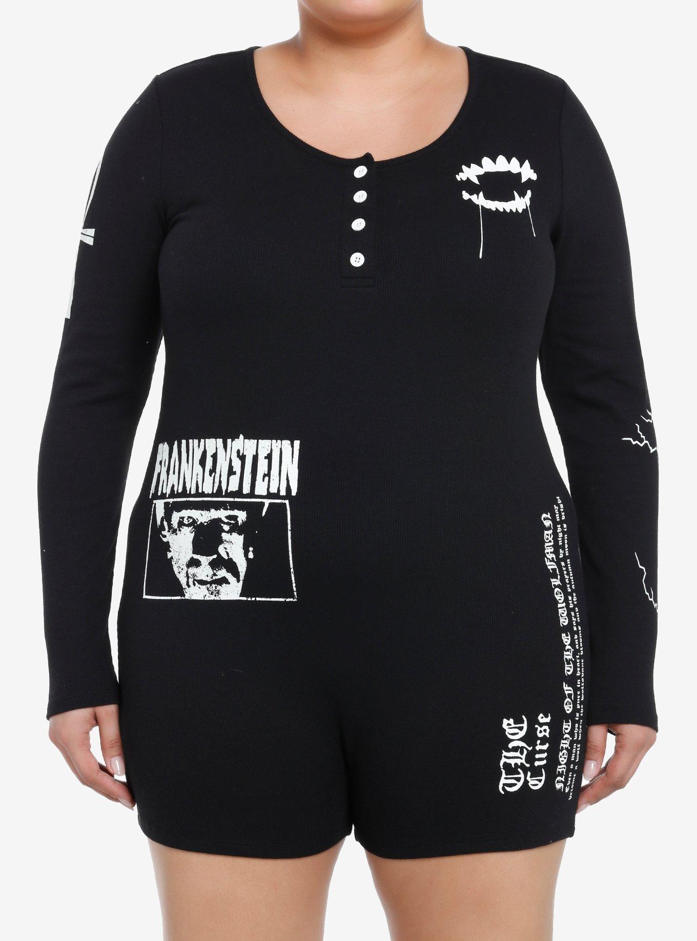 Universal Monsters Icons Long-Sleeve Romper Plus Size, BLACK, hi-res