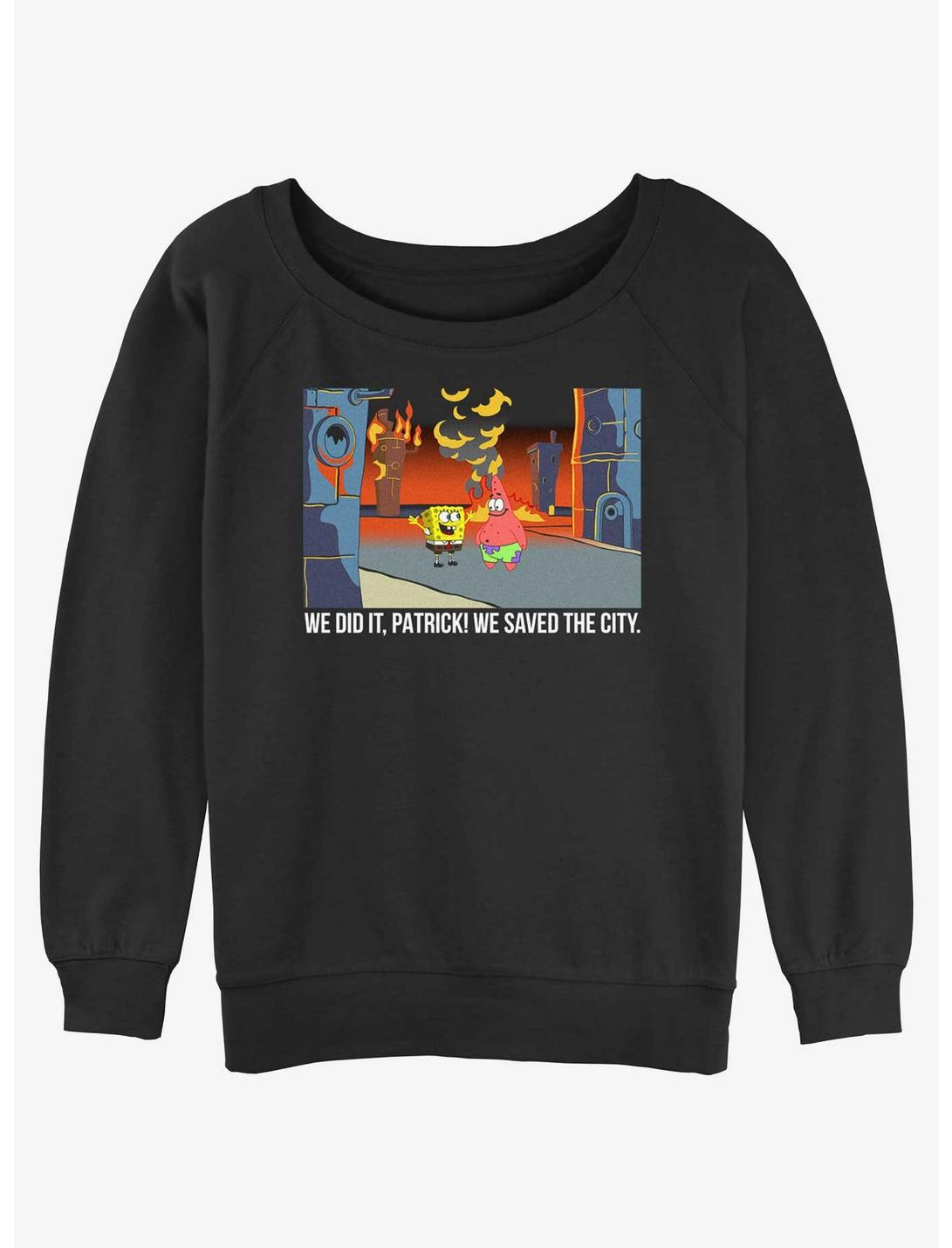 Spongebob Squarepants We Saved The City Womens Slouchy Sweatshirt, BLACK, hi-res