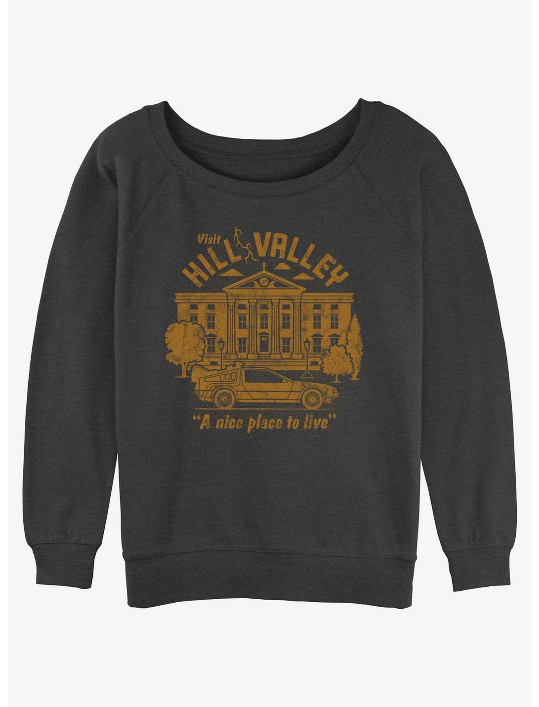 Back to the Future Visit Hill Valley Womens Slouchy Sweatshirt, CHAR HTR, hi-res