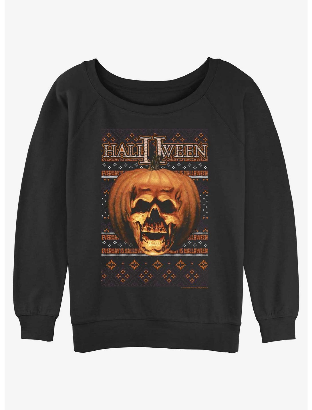 Halloween II Ugly Halloween Pumpkin Womens Slouchy Sweatshirt, BLACK, hi-res