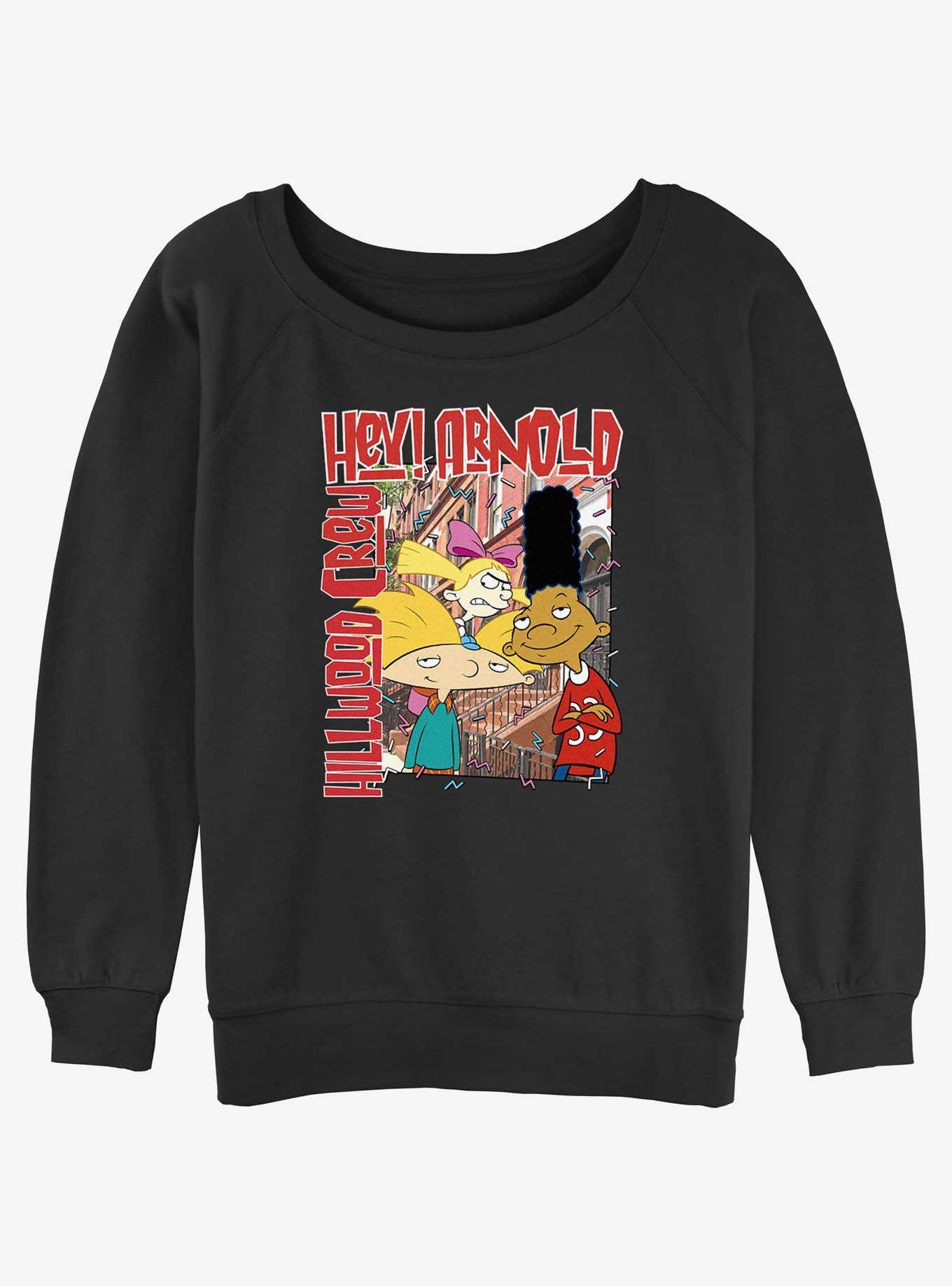 Nickelodeon Hey Arnold Hillwood Crew Womens Slouchy Sweatshirt BLACK