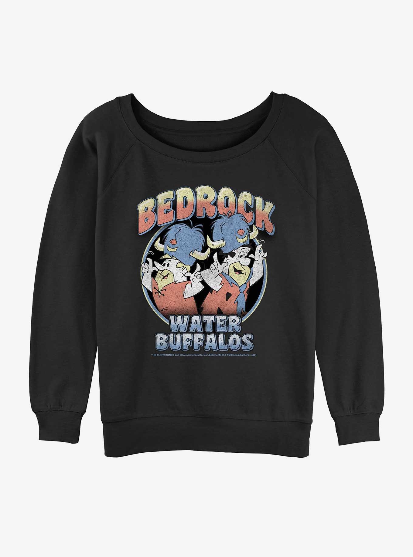 The Flintstones Bedrock Water Buffalos Womens Slouchy Sweatshirt, BLACK, hi-res