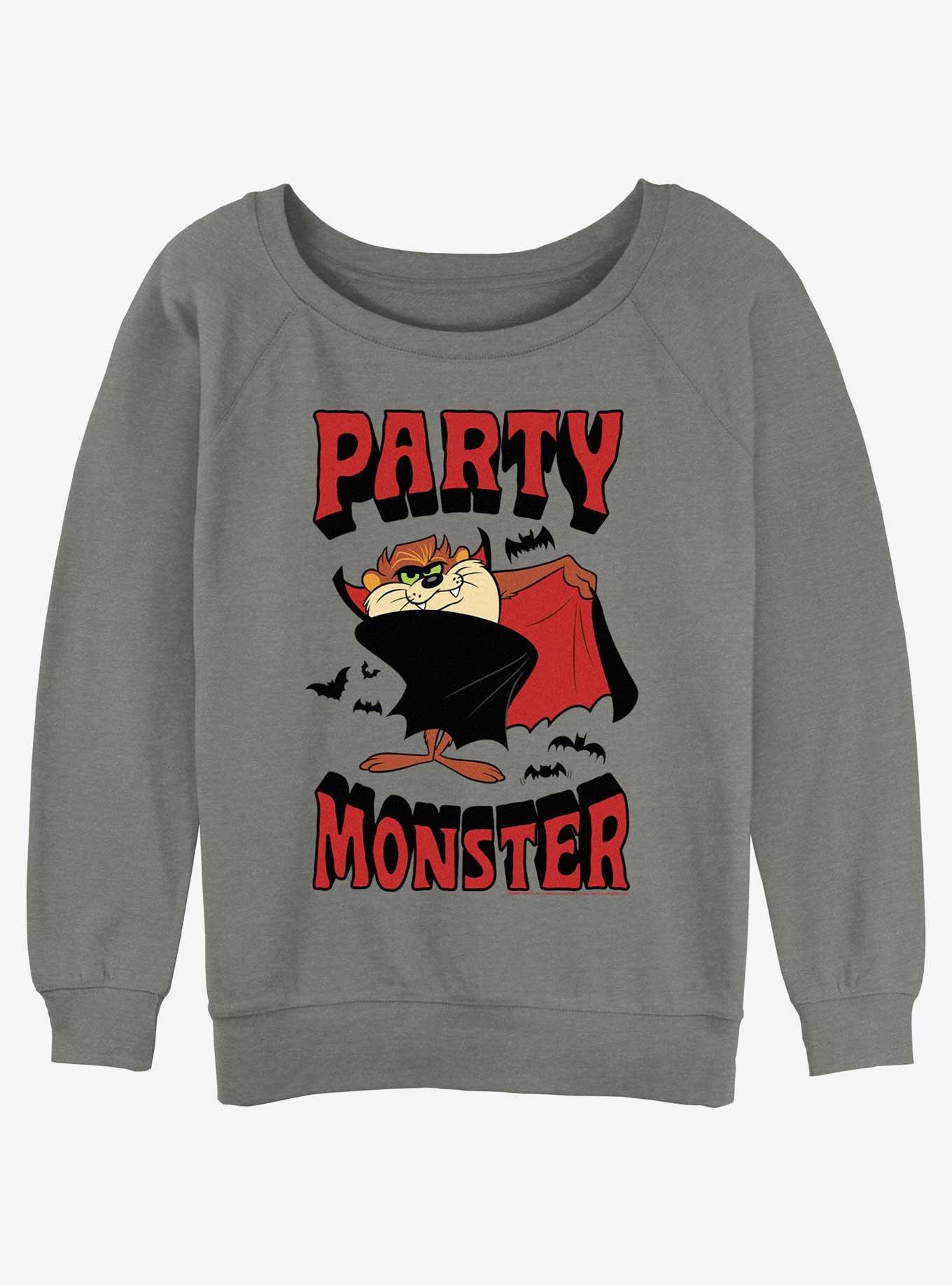 Looney Tunes Taz Party Monster Womens Slouchy Sweatshirt, GRAY HTR, hi-res