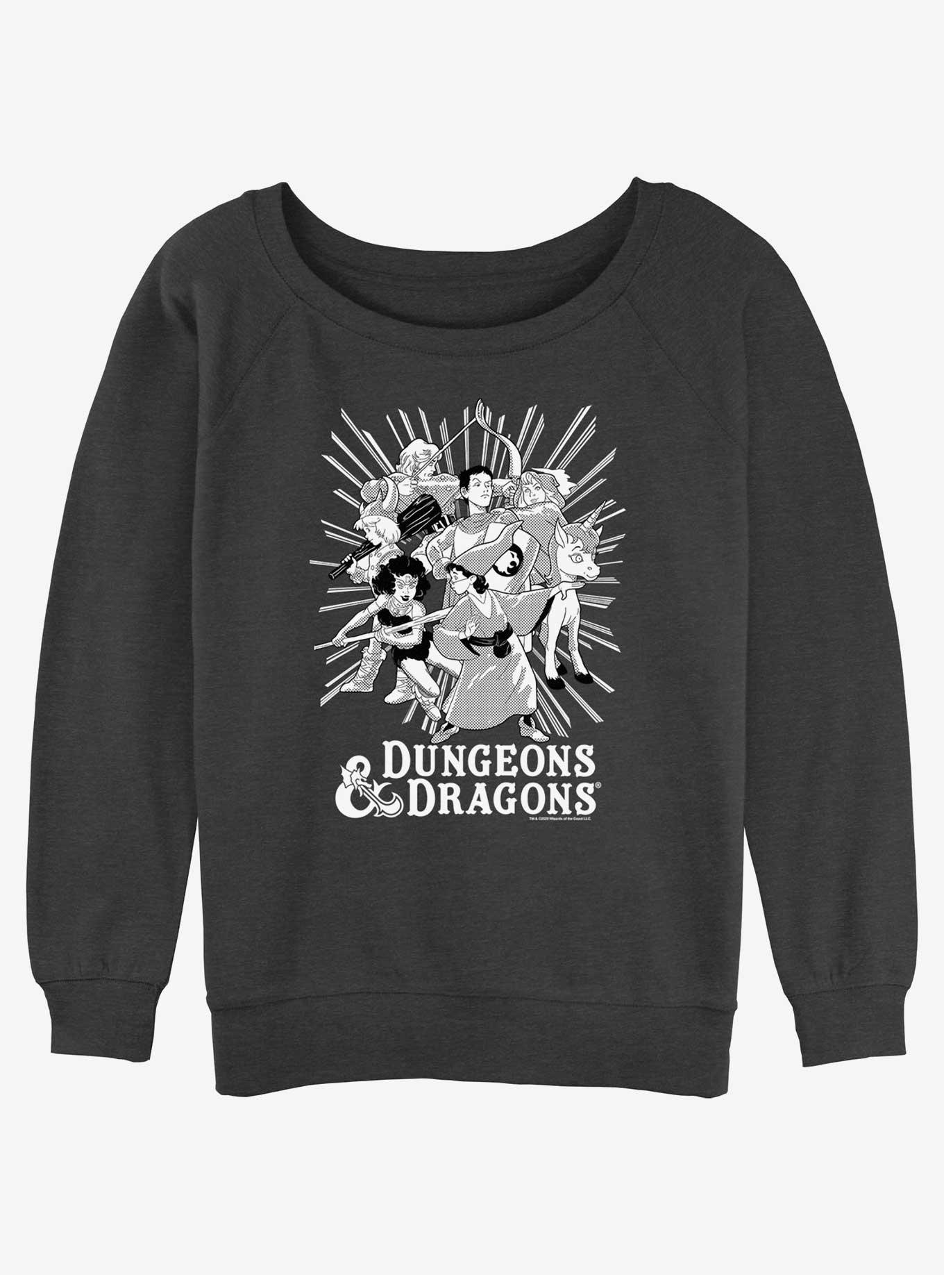 Dungeons & Dragons Group Ray Womens Slouchy Sweatshirt, CHAR HTR, hi-res