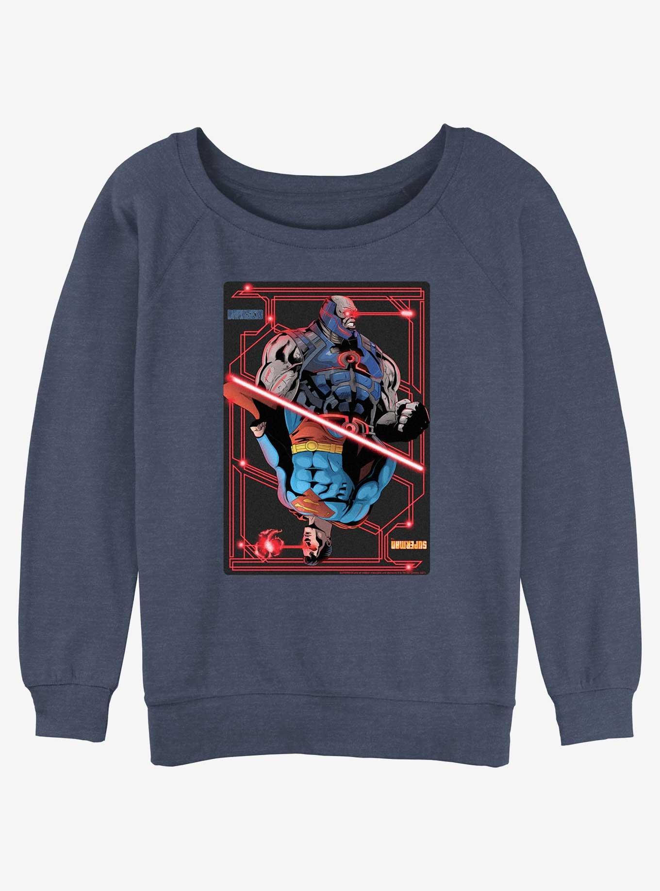 DC Superman Darkseid vs Superman Card Womens Slouchy Sweatshirt, BLUEHTR, hi-res