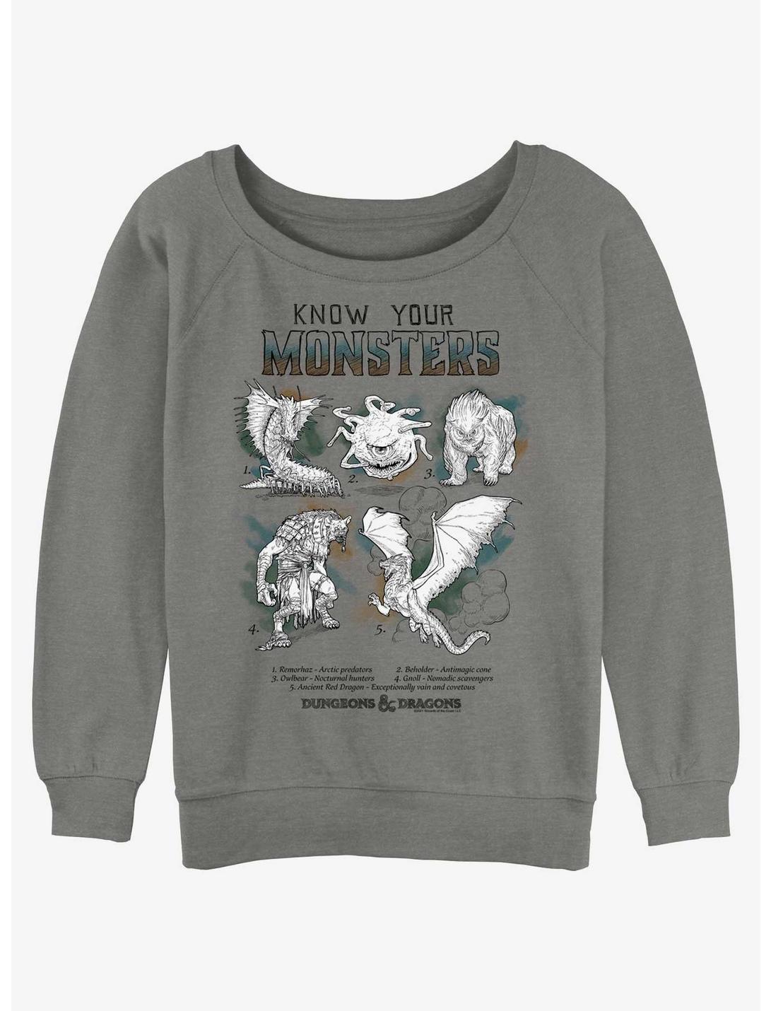 Dungeons & Dragons Know Your Monsters Womens Slouchy Sweatshirt, GRAY HTR, hi-res