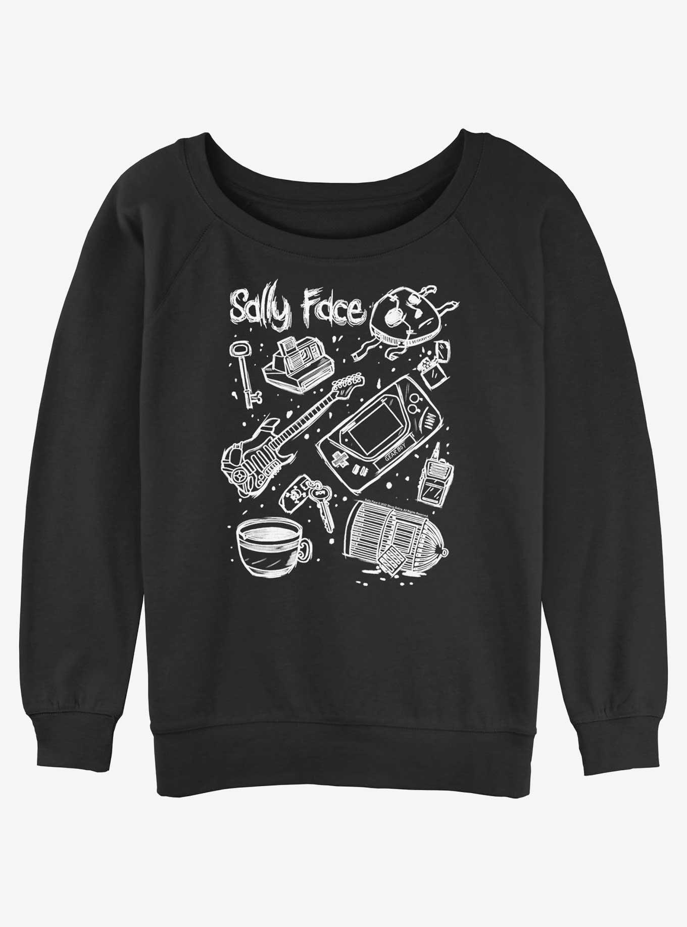 Sally Face Doodles Womens Slouchy Sweatshirt, BLACK, hi-res