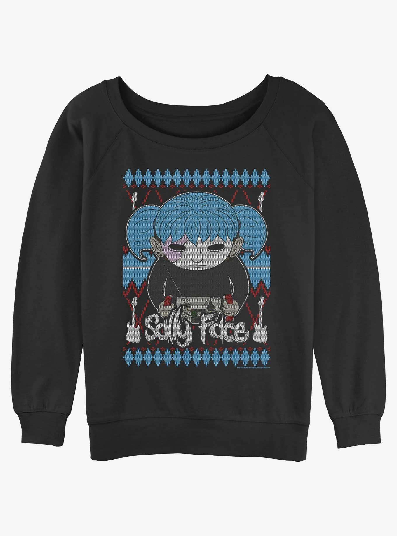 Sally Face Ugly Sweater Womens Slouchy Sweatshirt, BLACK, hi-res