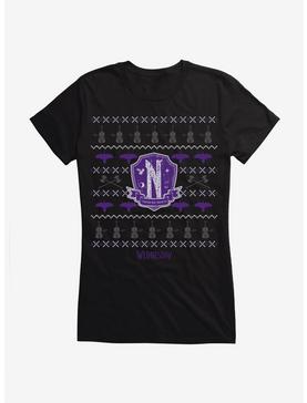 Wednesday Nevermore Christmas Sweater Pattern Girls T-Shirt, , hi-res