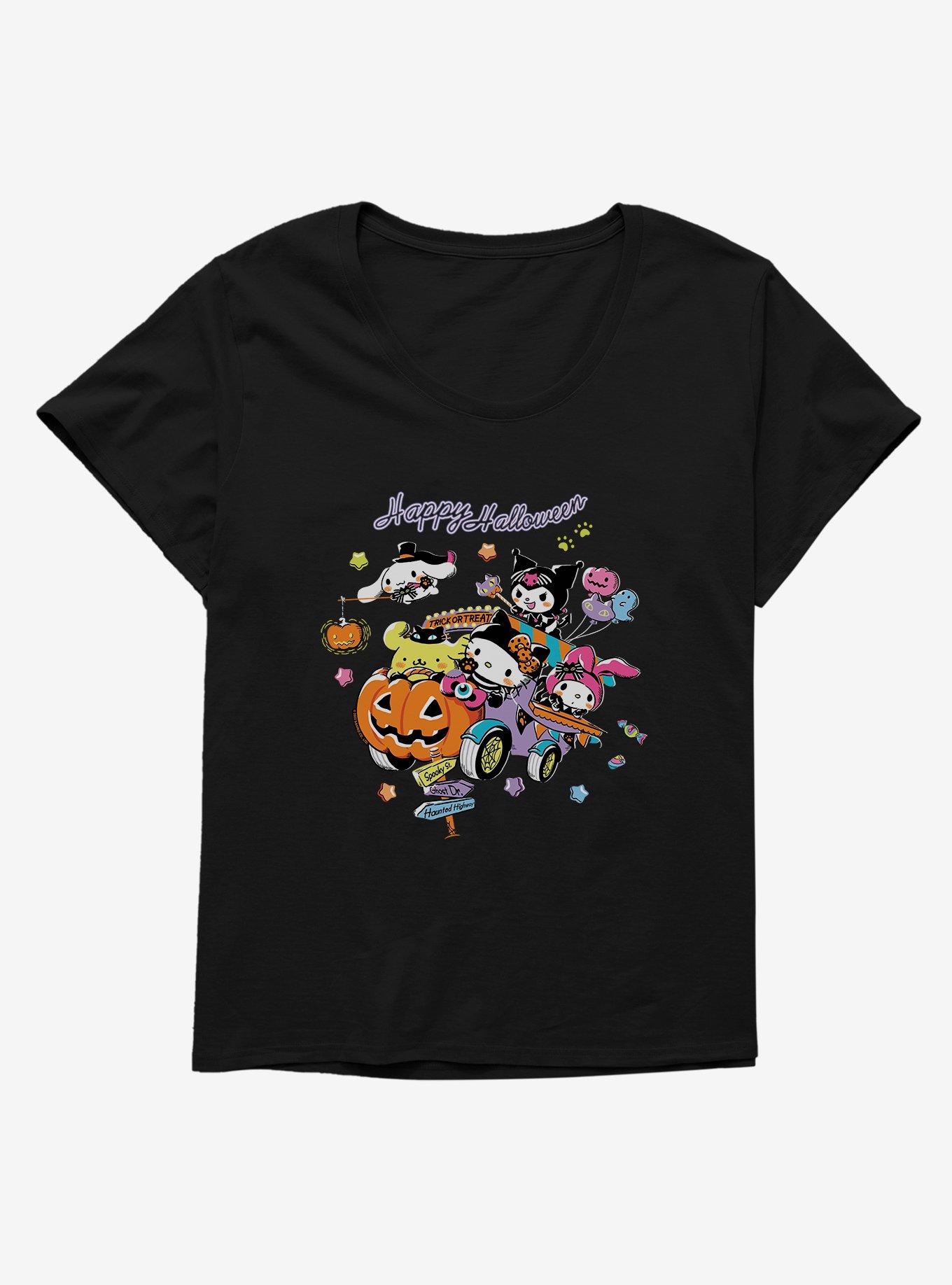 Hello Kitty And Friends Trick Or Treat Ride Womens T-Shirt Plus Size, BLACK, hi-res