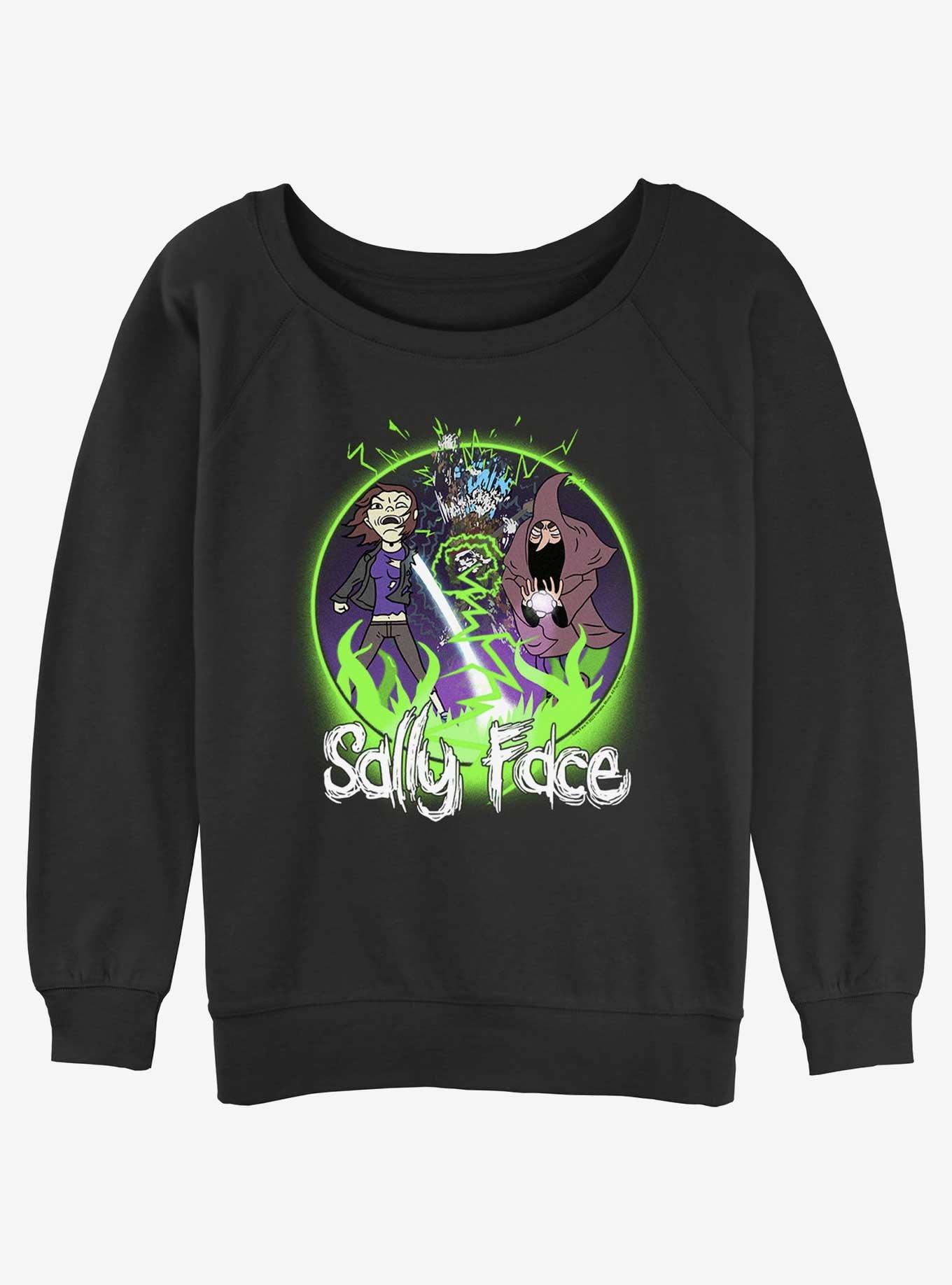 Sally Face Boss Fight Womens Slouchy Sweatshirt, BLACK, hi-res