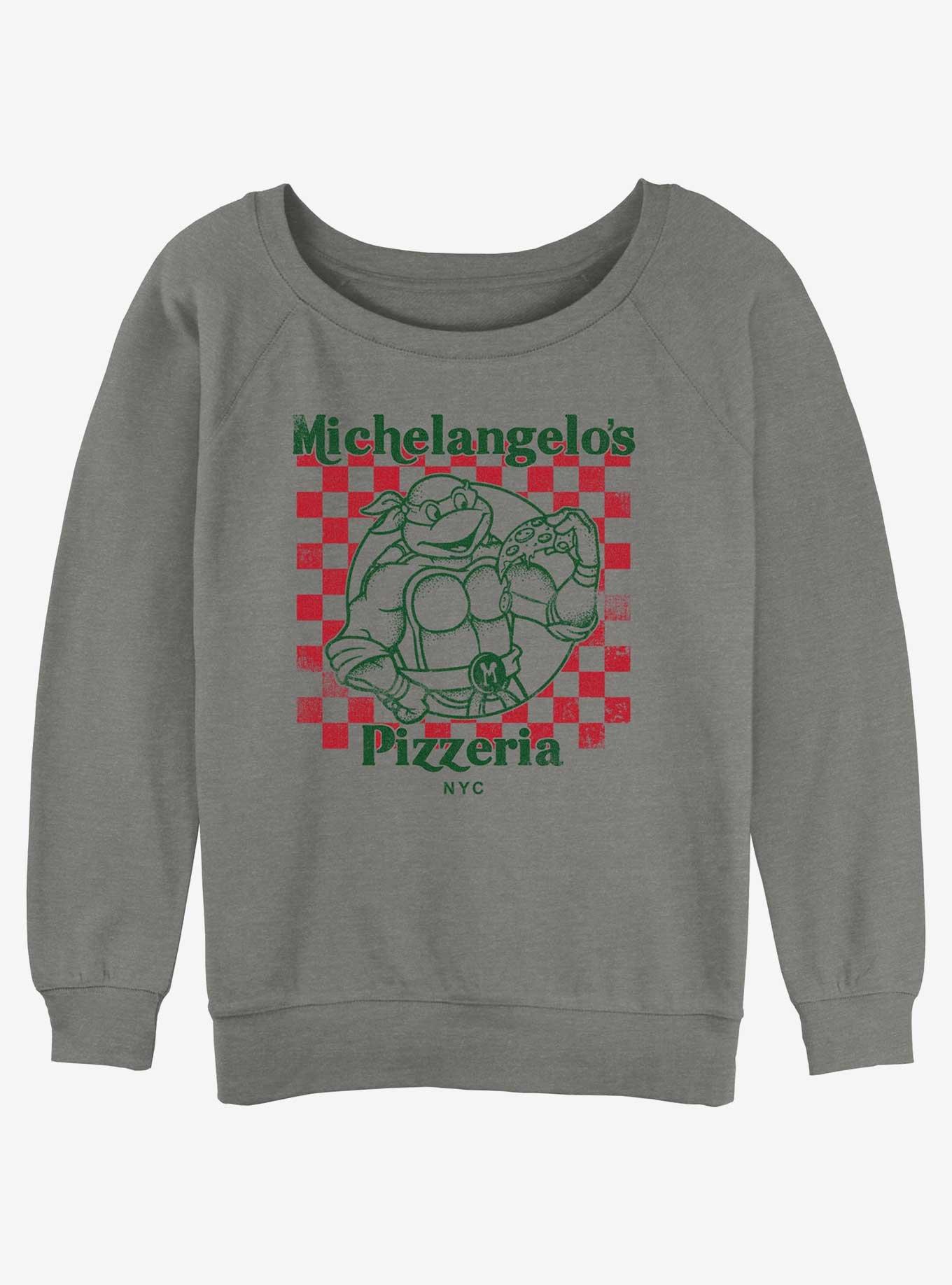 Teenage Mutant Ninja Turtles Michelangelo's Pizzeria Womens Slouchy Sweatshirt, GRAY HTR, hi-res