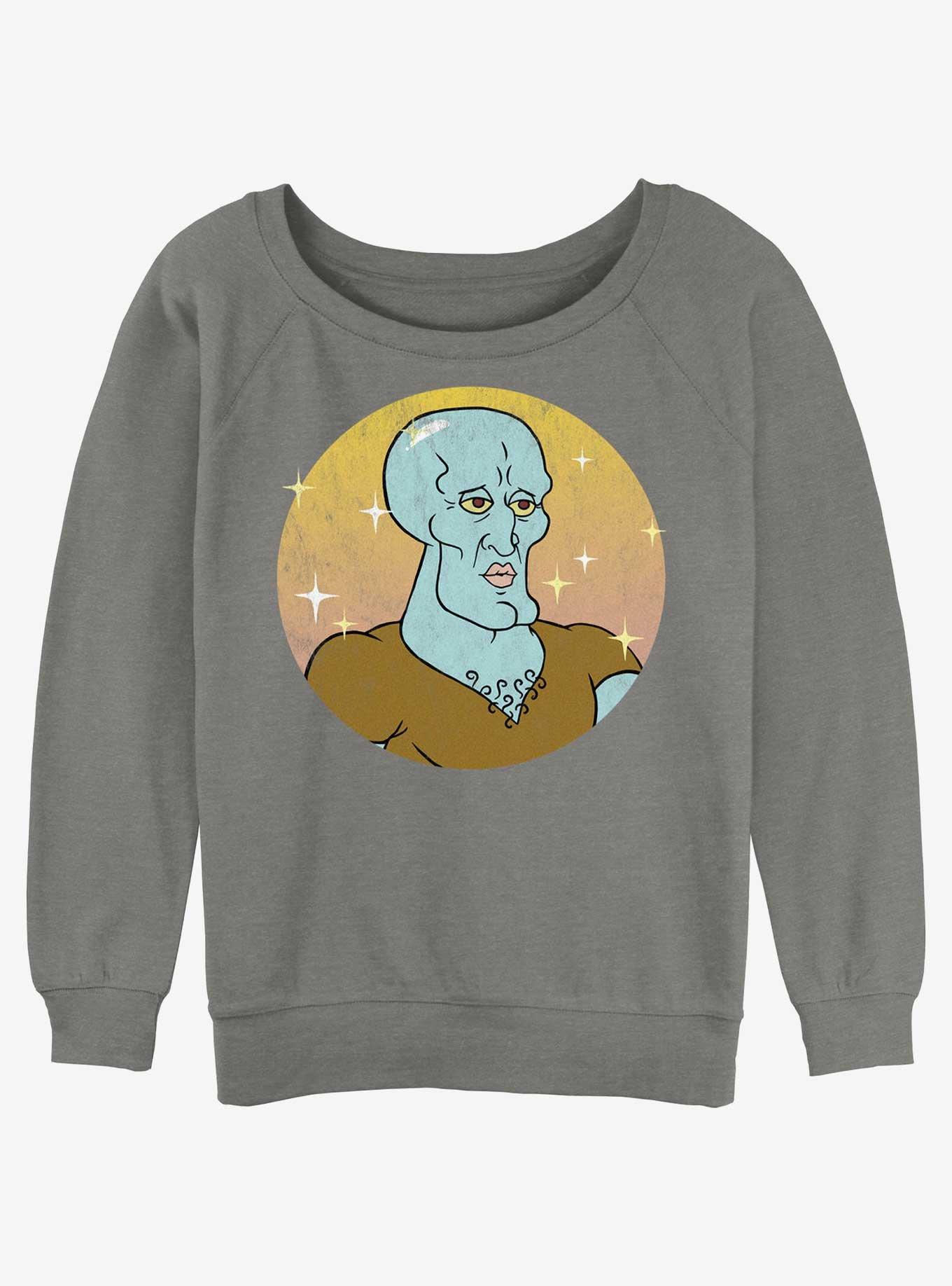 Spongebob Squarepants Squidward Feeling Handsome Womens Slouchy Sweatshirt, GRAY HTR, hi-res