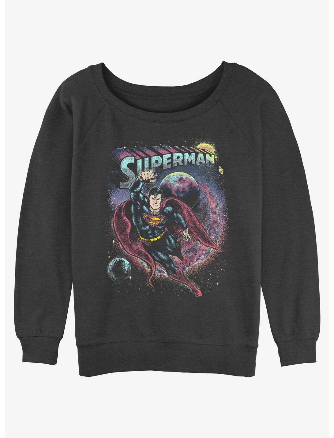 DC Superman Space Cowboy Womens Slouchy Sweatshirt, CHAR HTR, hi-res
