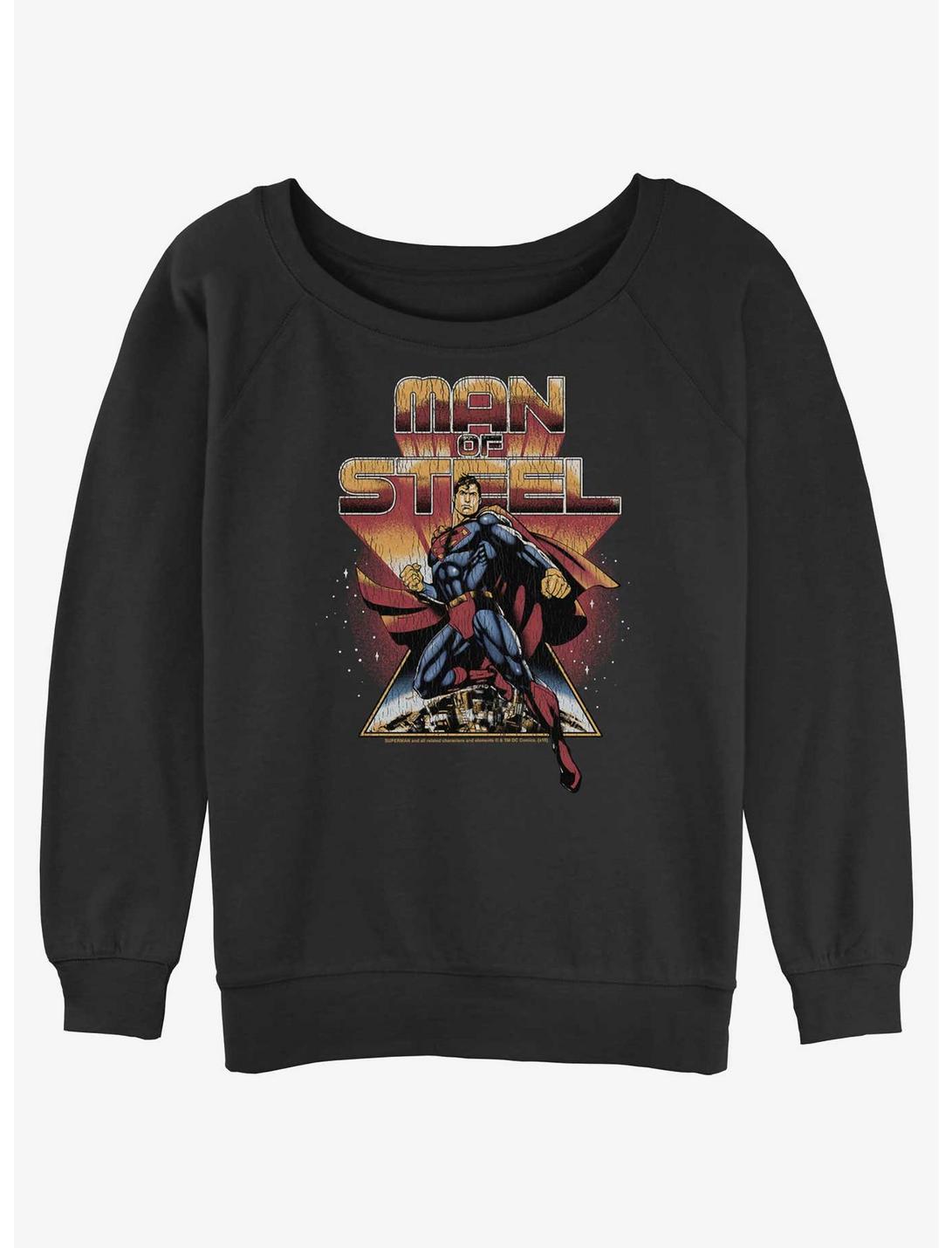 DC Superman Man of Steel Womens Slouchy Sweatshirt, BLACK, hi-res
